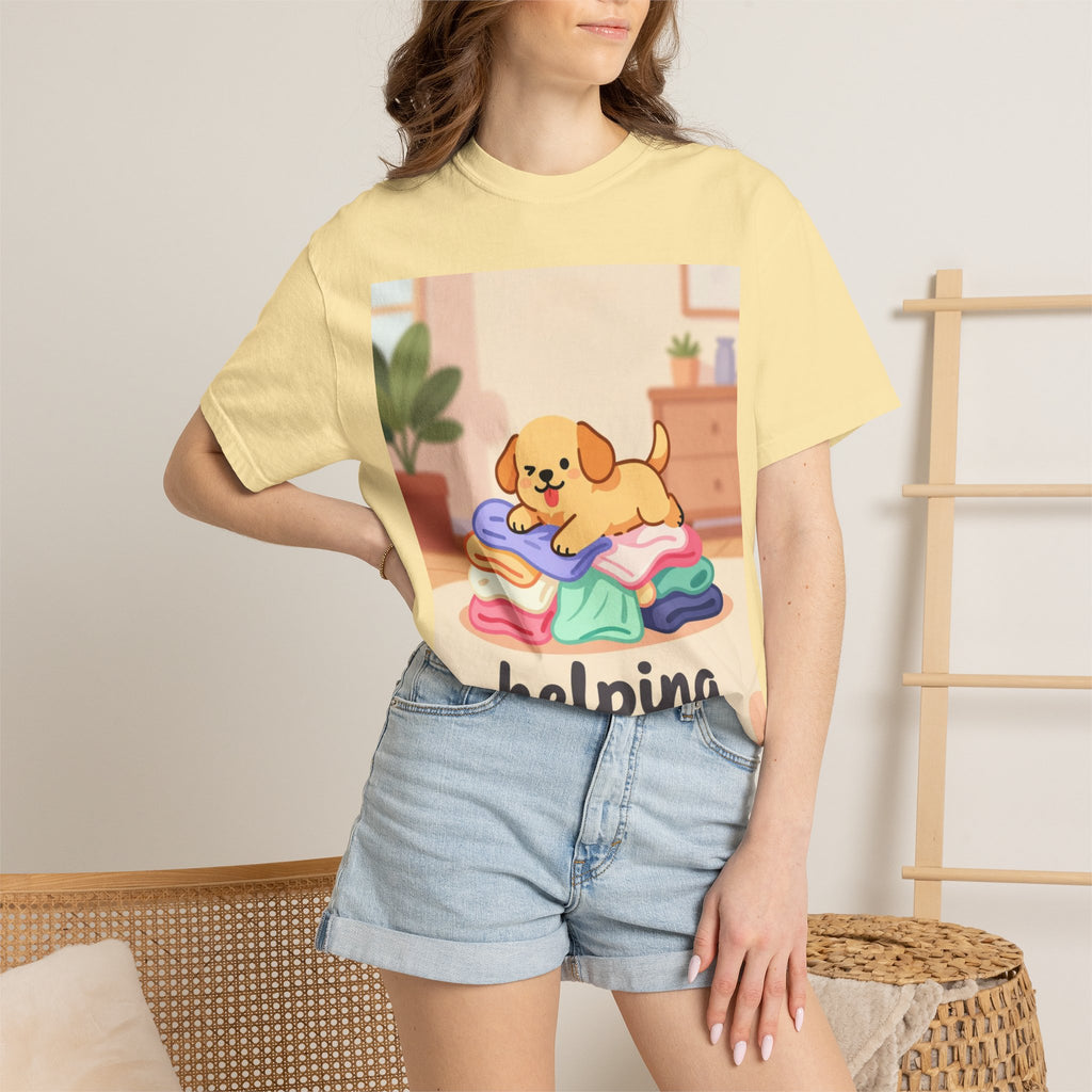 Helping Puppy T-Shirt — Cute Dog on Laundry Graphic Tee