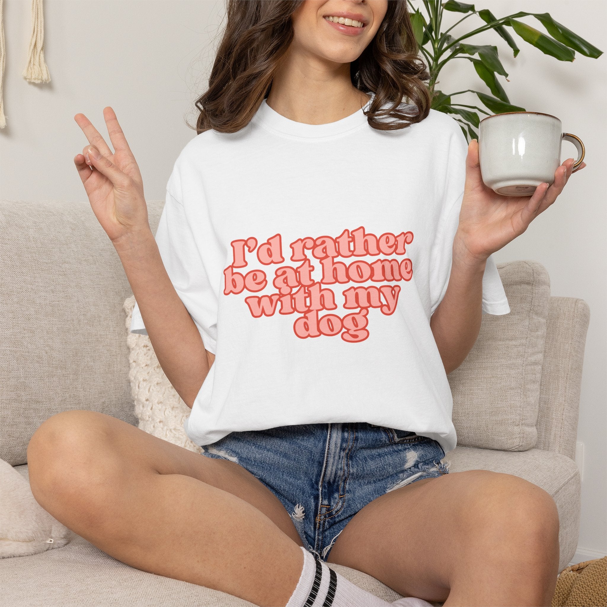 I'd Rather Be At Home With My Dog T-Shirt | Funny Cozy Dog Lover Graphic Tee