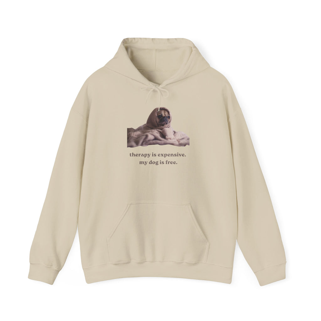 Dog Therapy Hoodie — "Therapy is expensive. My dog is free." Cozy Pet Lover Sweatshirt