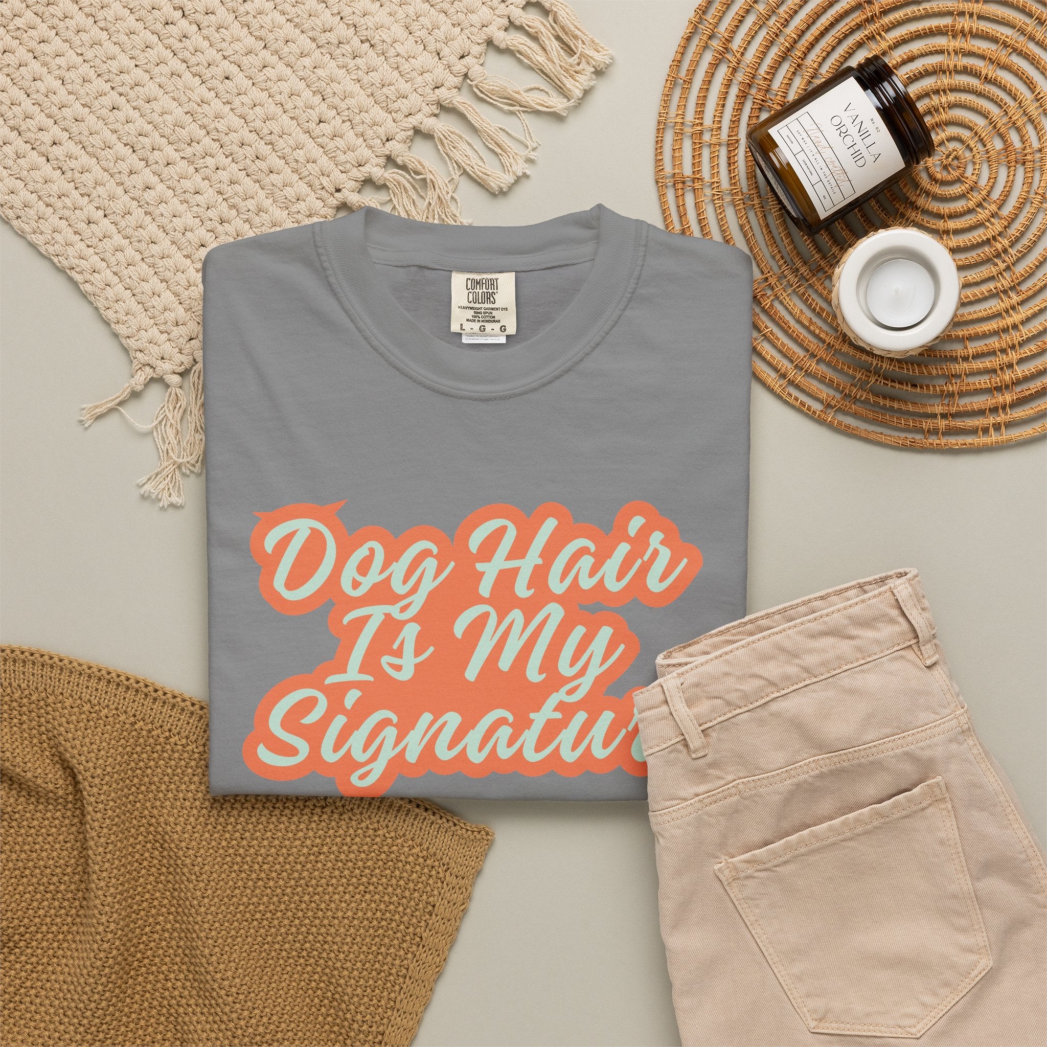 Dog Hair Is My Signature T-Shirt | Funny Dog Lover Graphic Tee | Garment-Dyed Retro Pet Owner Shirt