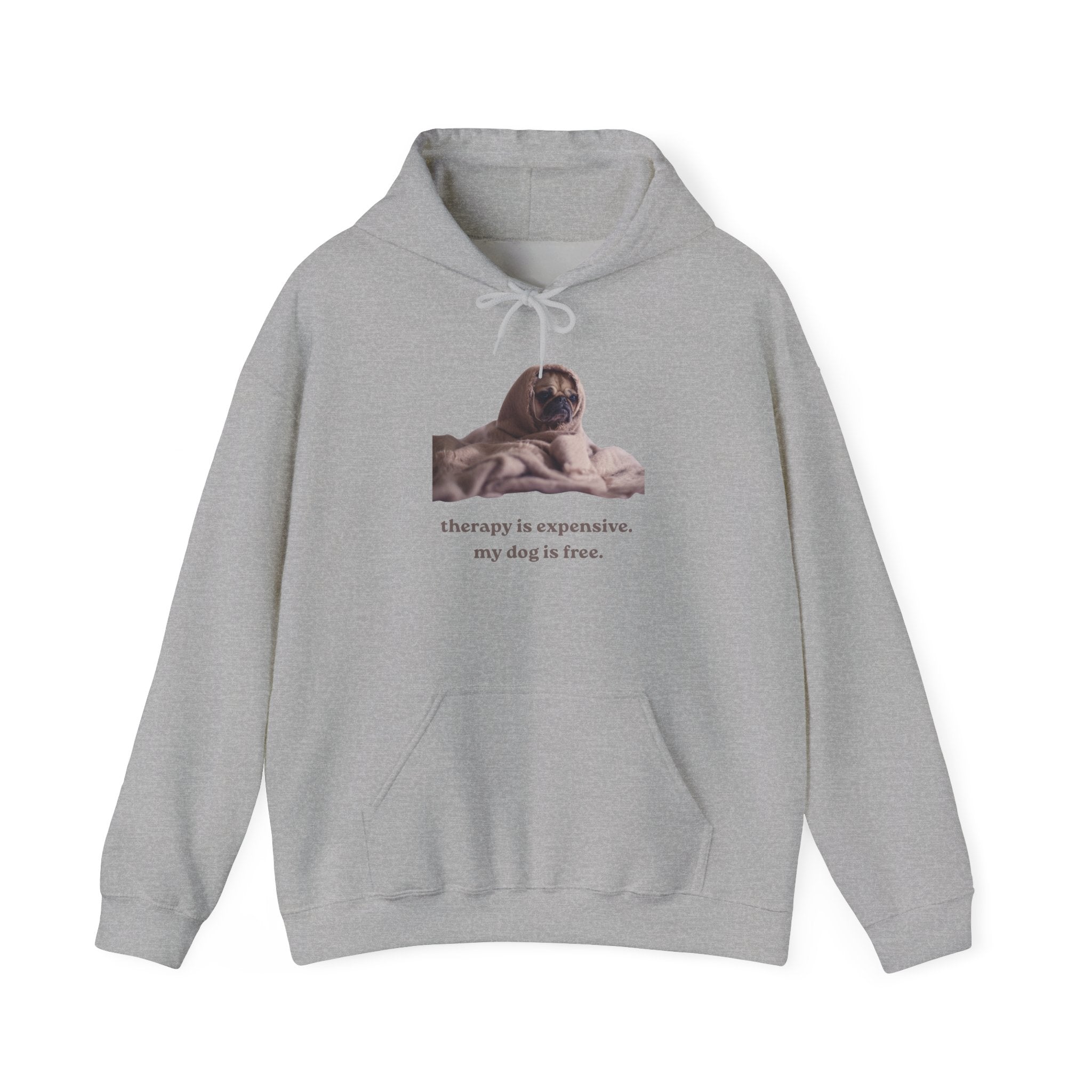 Dog Therapy Hoodie — "Therapy is expensive. My dog is free." Cozy Pet Lover Sweatshirt