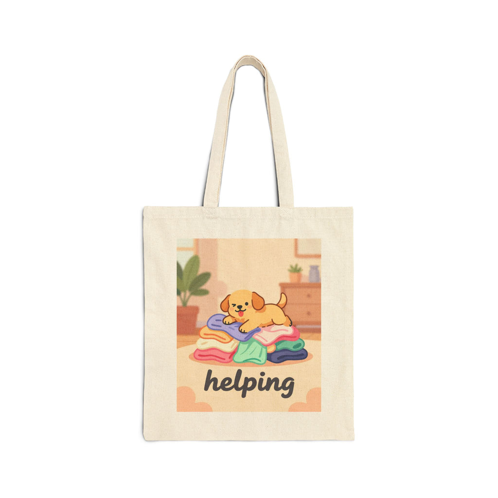 Tote Bag — Cute Dog 'helping' Laundry Canvas Tote