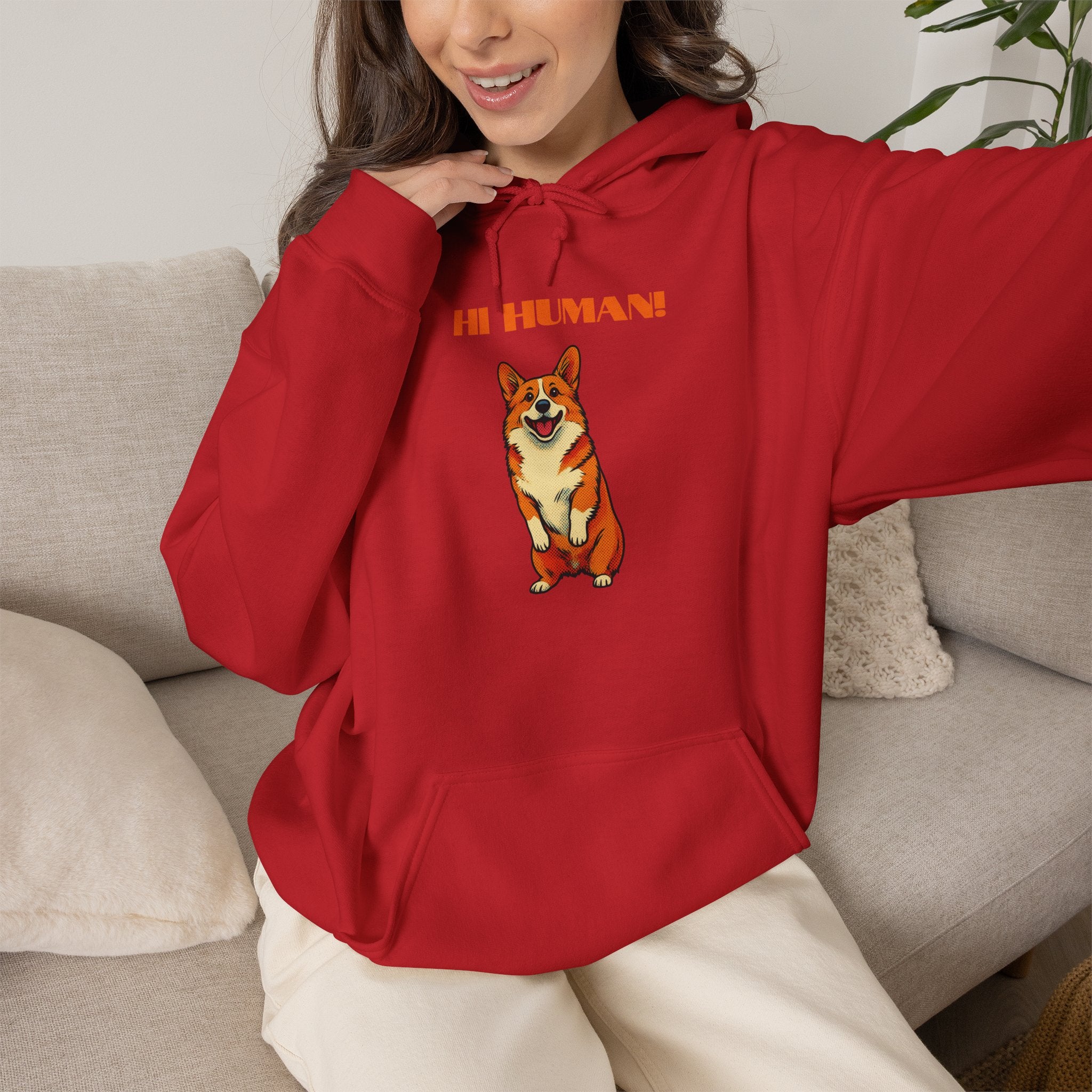 Corgi 'Hi Human!' Hoodie — Cute Dog Graphic Pullover