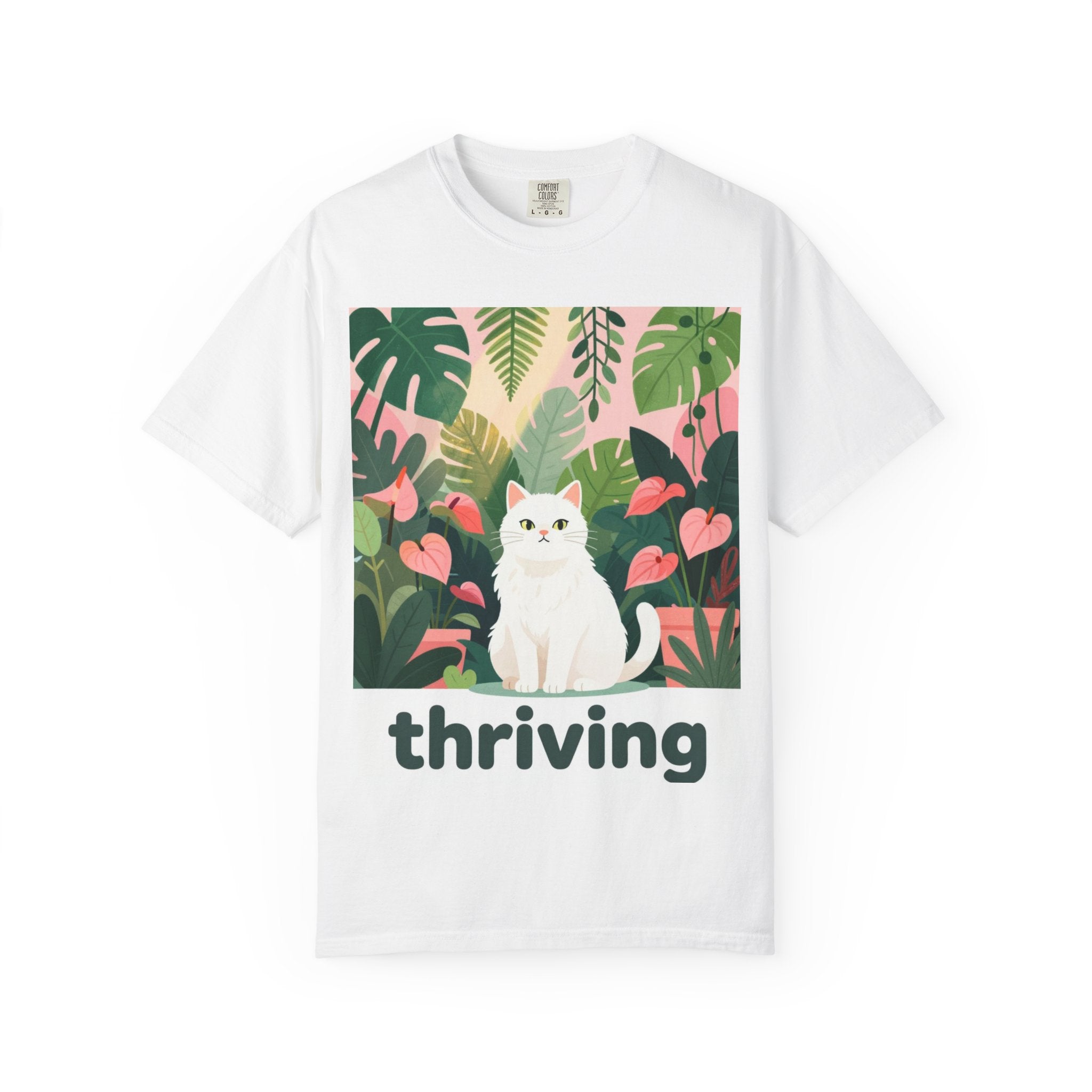Thriving Cat Tee — Floral Plant Graphic T-Shirt