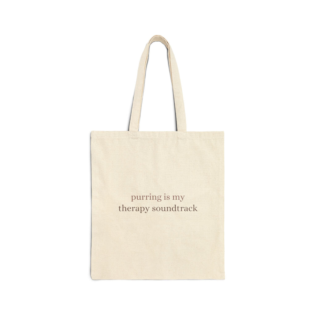 Tote Bag — “Purring Is My Therapy Soundtrack” Cotton Canvas Cat Lover Tote