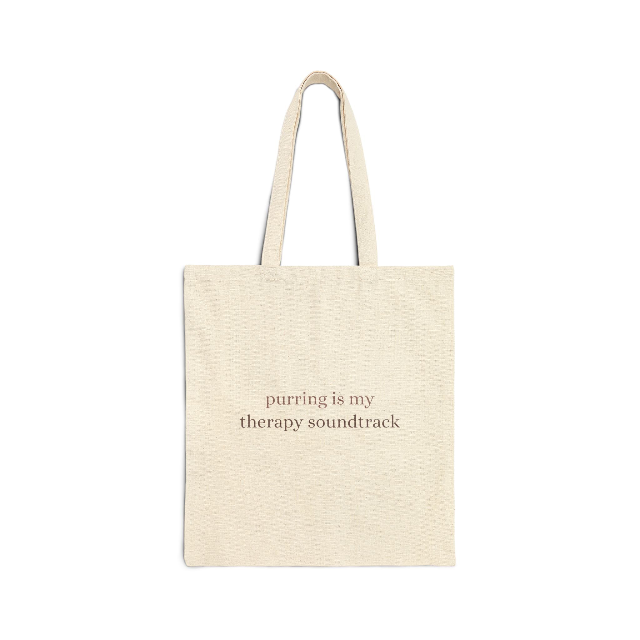 Tote Bag — “Purring Is My Therapy Soundtrack” Cotton Canvas Cat Lover Tote