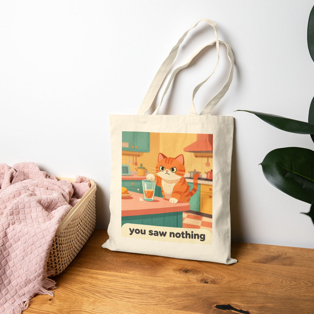 Tote Bag — Retro Cat "You Saw Nothing" Canvas Shopper