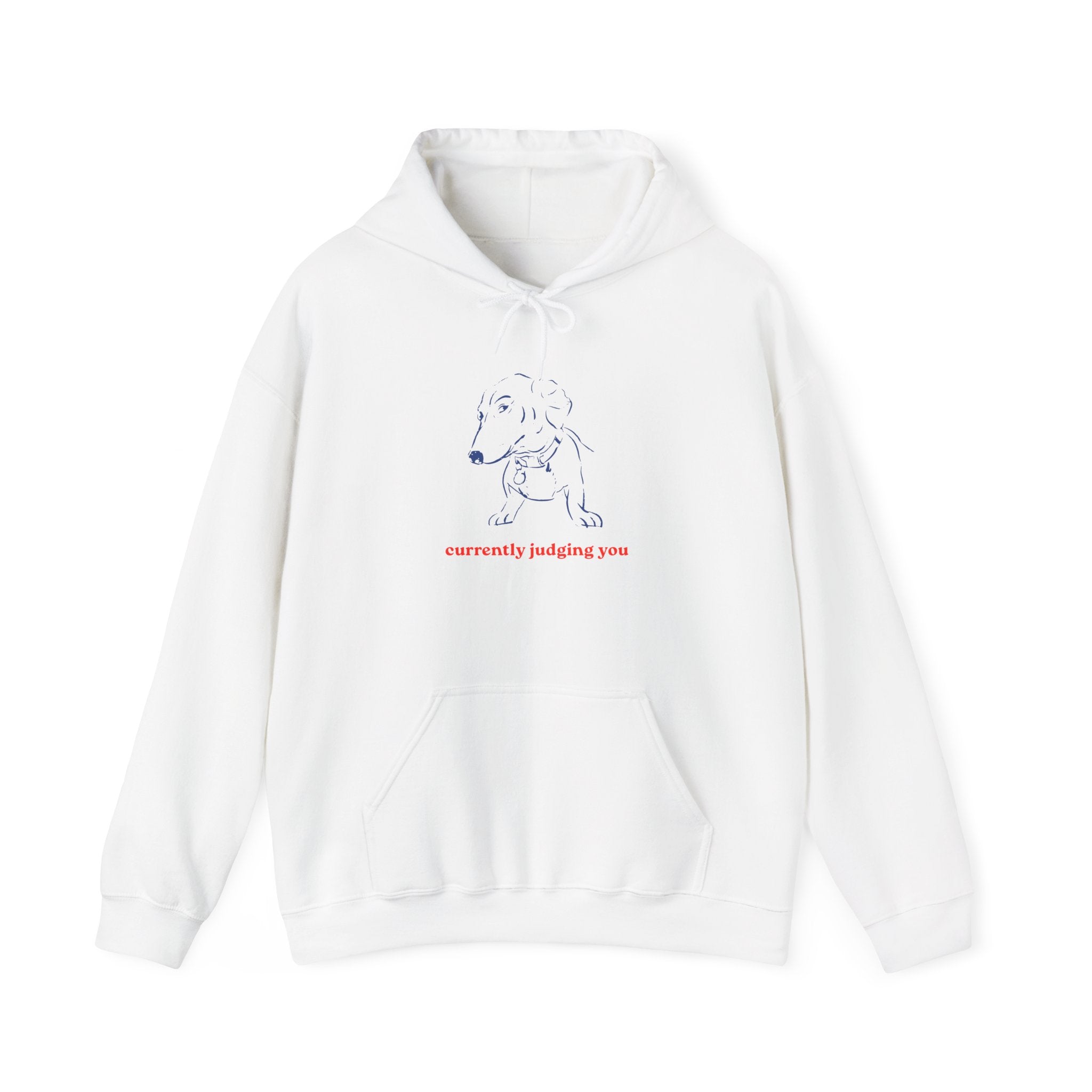 Hoodie — Minimal Line Dog Graphic "Currently Judging You"