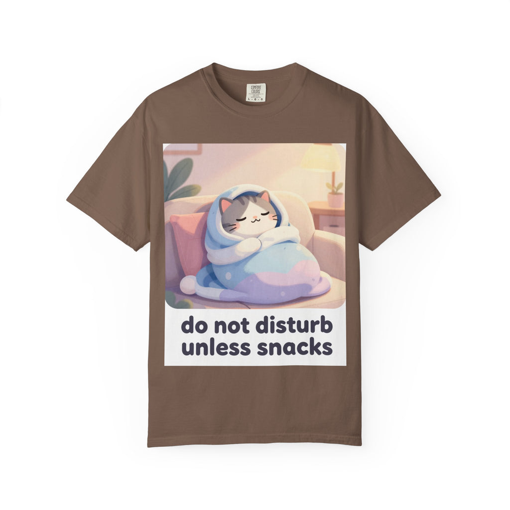 Do Not Disturb Unless Snacks T-Shirt — Cozy Cat Graphic Tee