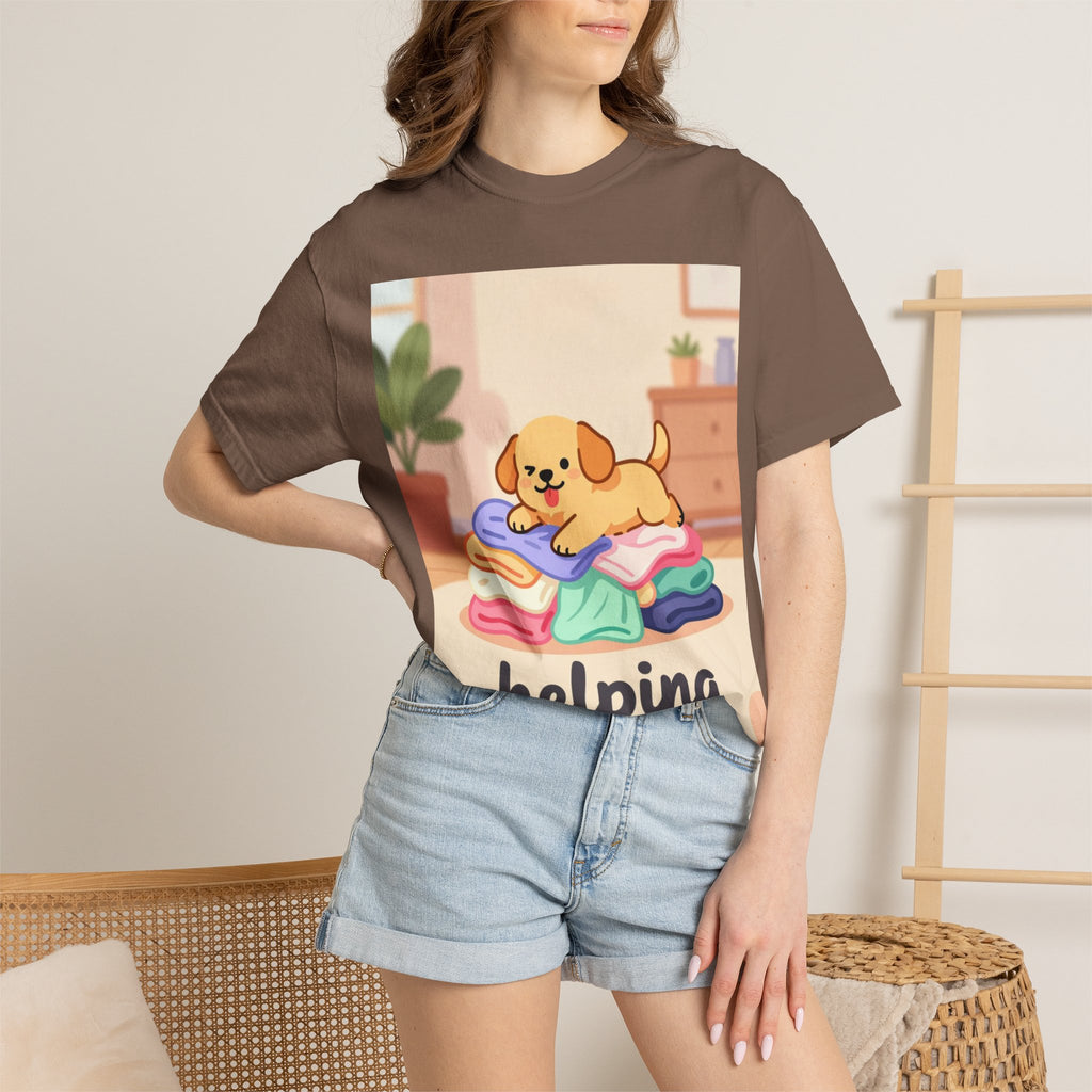 Helping Puppy T-Shirt — Cute Dog on Laundry Graphic Tee