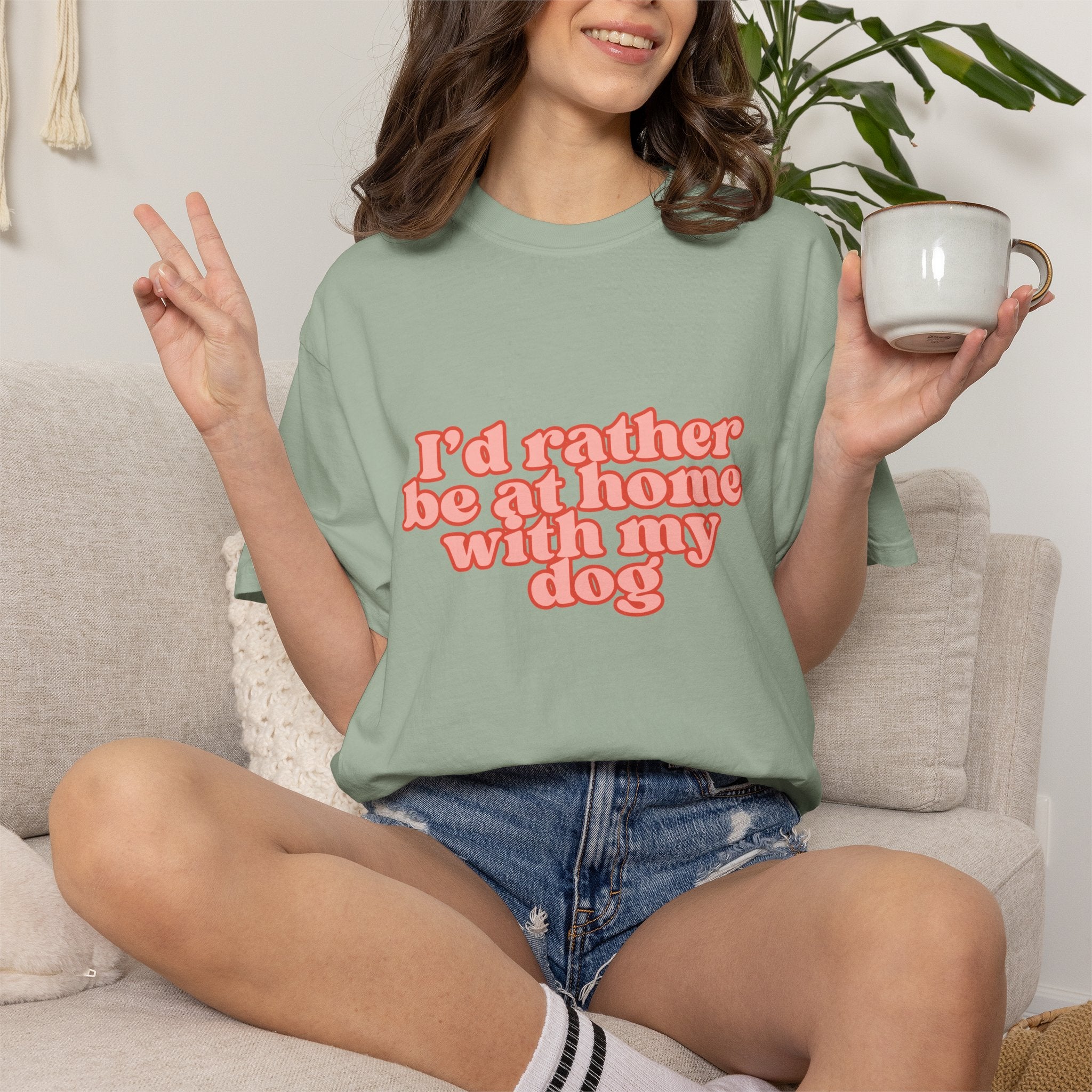 I'd Rather Be At Home With My Dog T-Shirt | Funny Cozy Dog Lover Graphic Tee