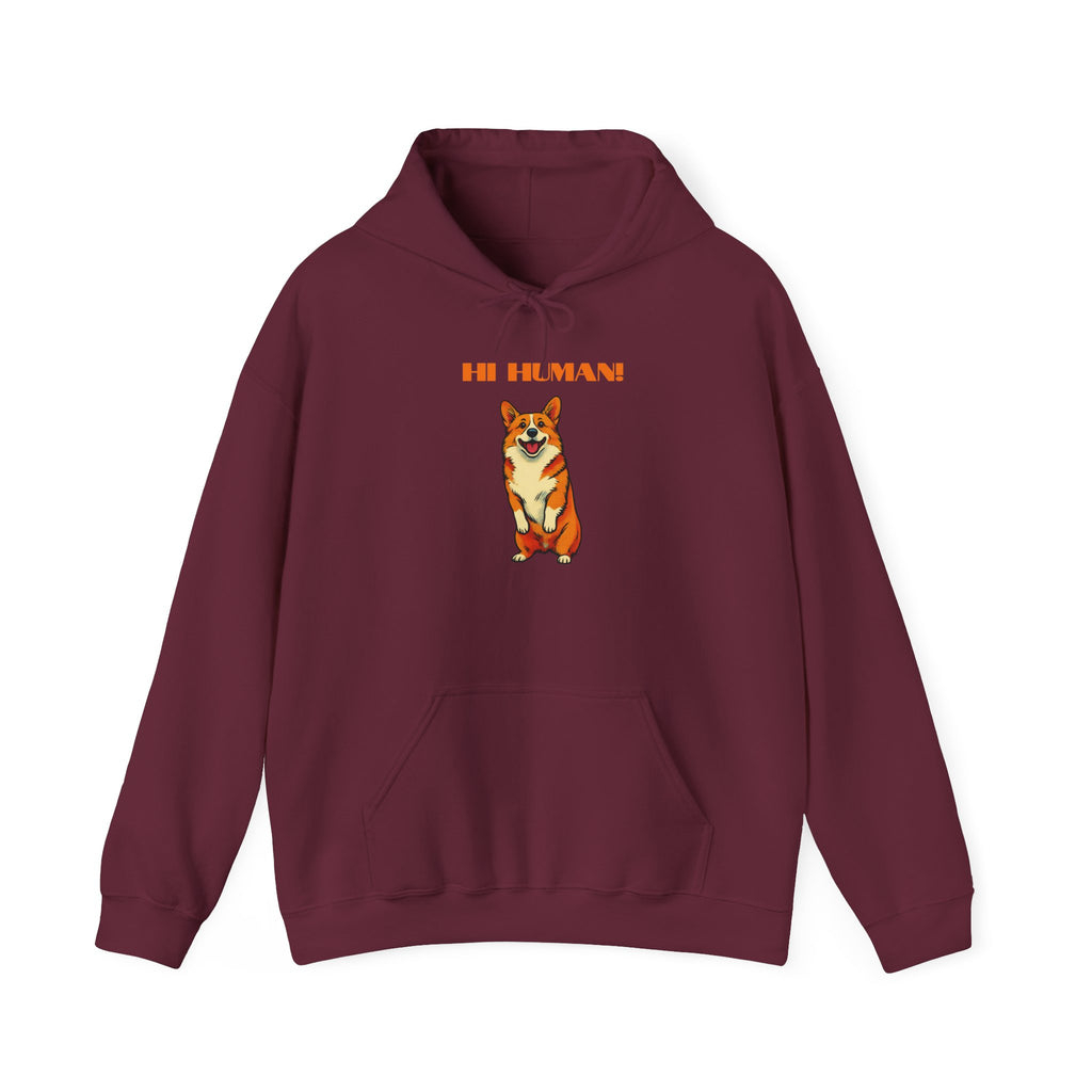 Corgi 'Hi Human!' Hoodie — Cute Dog Graphic Pullover