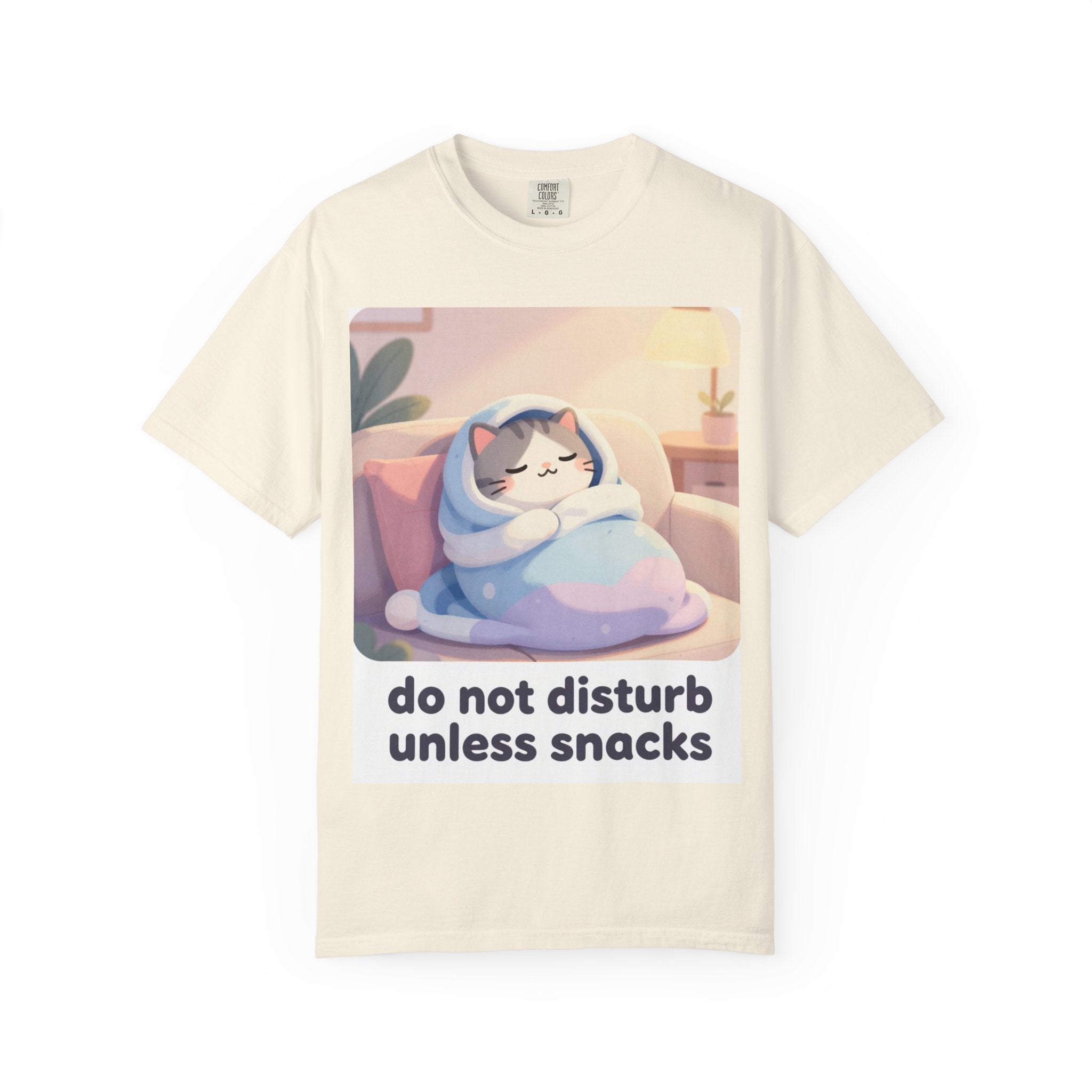 Do Not Disturb Unless Snacks T-Shirt — Cozy Cat Graphic Tee