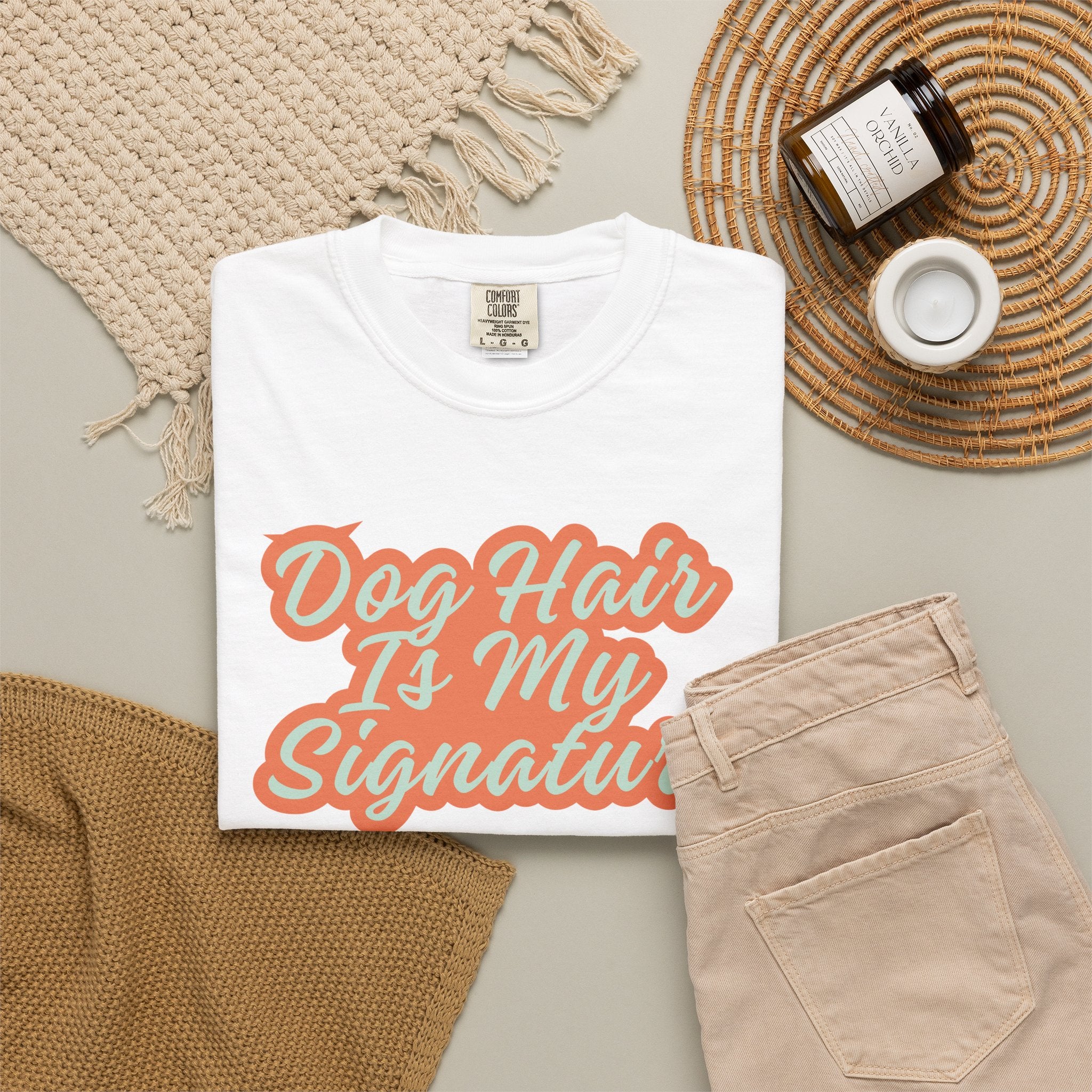 Dog Hair Is My Signature T-Shirt | Funny Dog Lover Graphic Tee | Garment-Dyed Retro Pet Owner Shirt