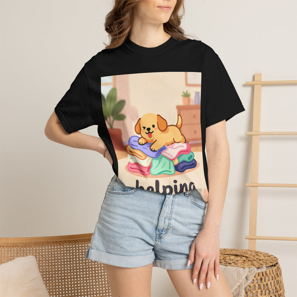 Helping Puppy T-Shirt — Cute Dog on Laundry Graphic Tee