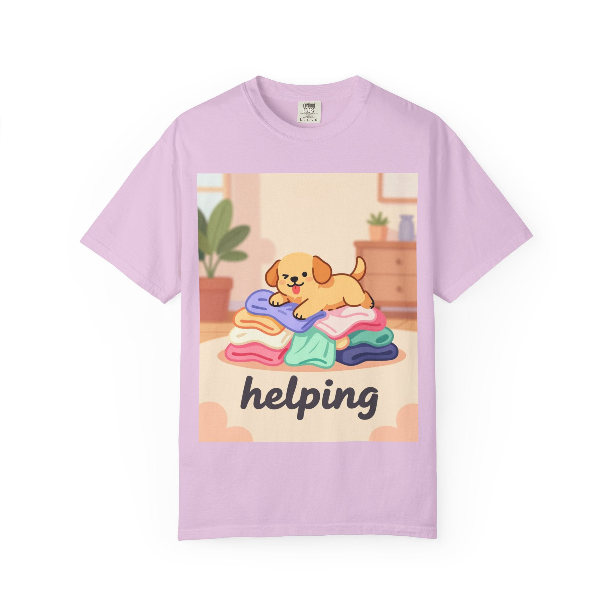 Helping Puppy T-Shirt — Cute Dog on Laundry Graphic Tee
