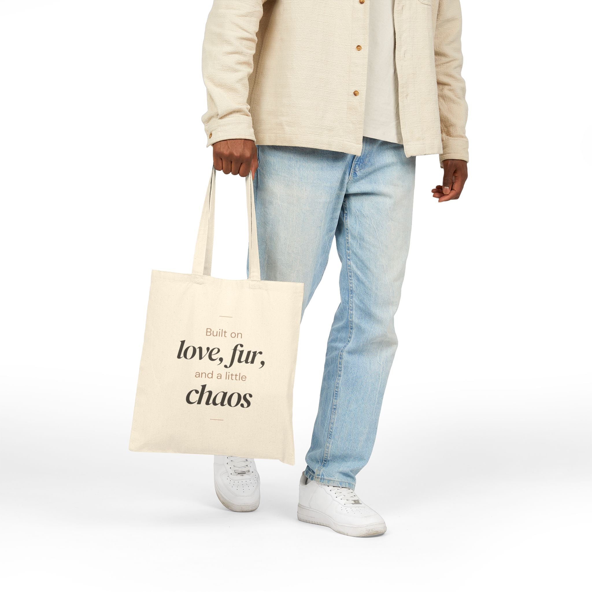 Tote Bag — "Built on love, fur, and a little chaos" Cotton Canvas Pet Lover Tote