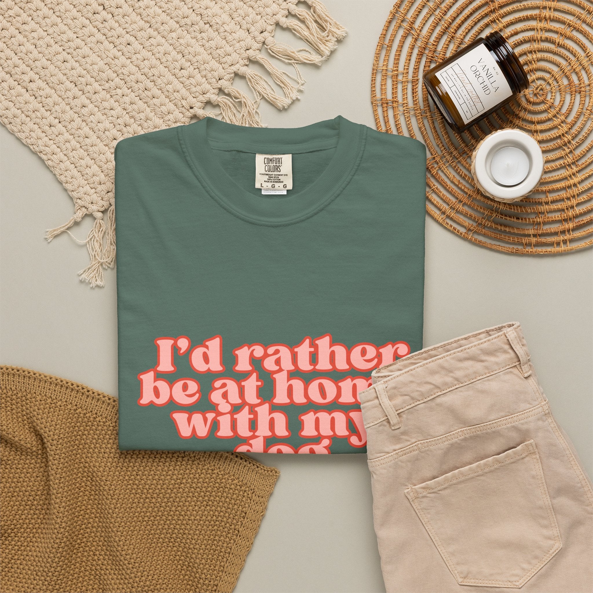I'd Rather Be At Home With My Dog T-Shirt | Funny Cozy Dog Lover Graphic Tee