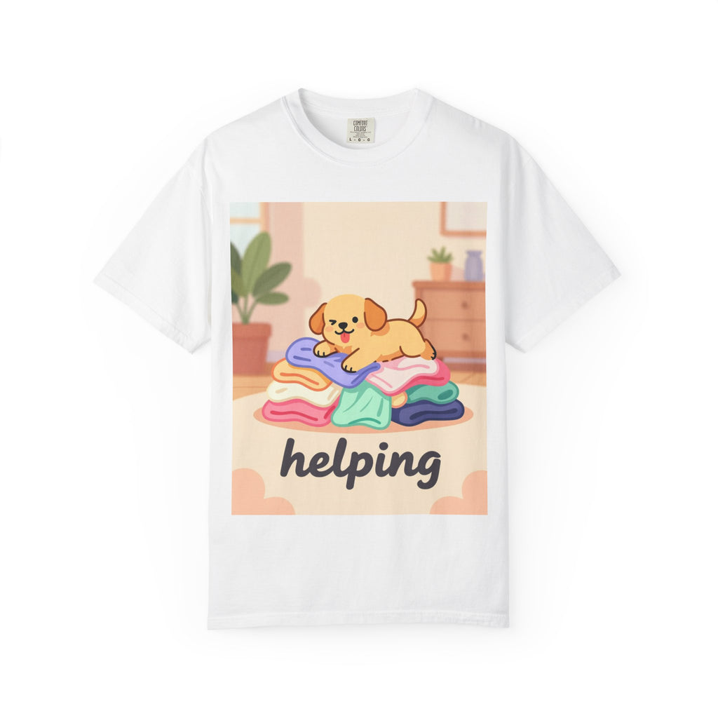 Helping Puppy T-Shirt — Cute Dog on Laundry Graphic Tee