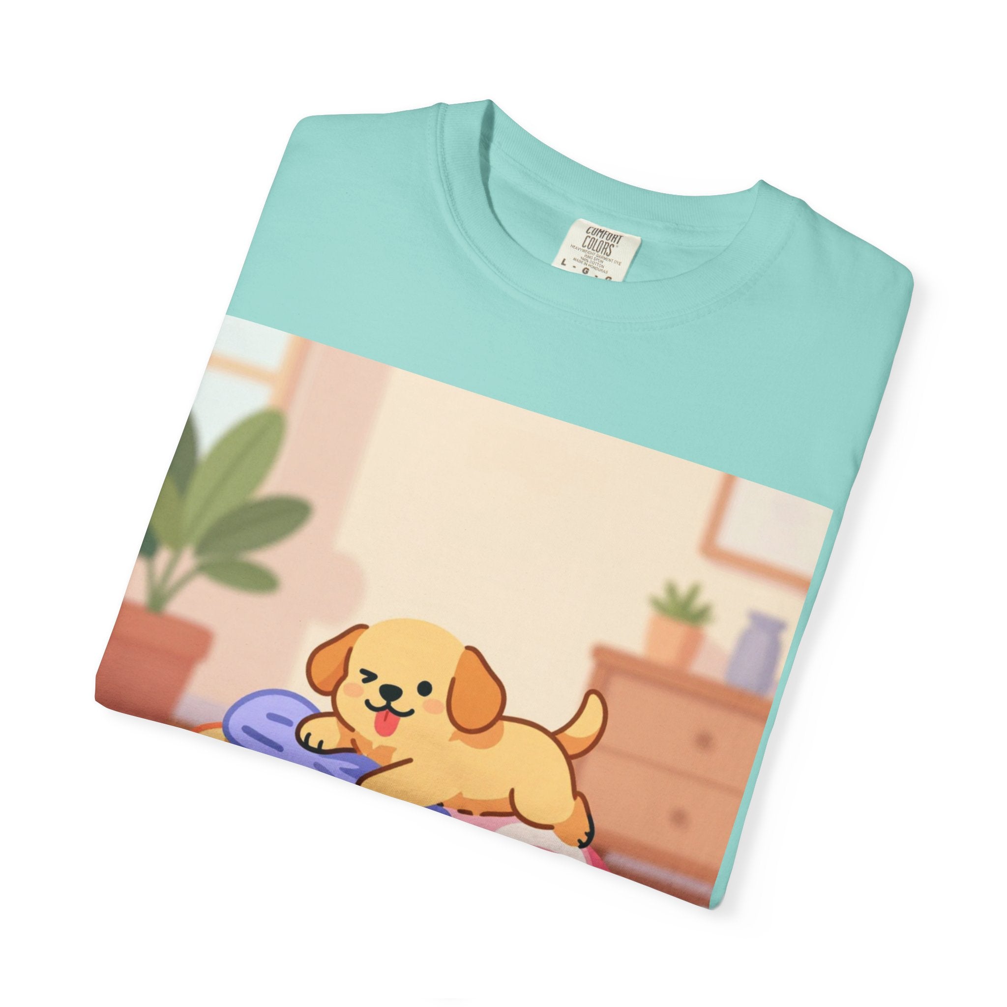 Helping Puppy T-Shirt — Cute Dog on Laundry Graphic Tee