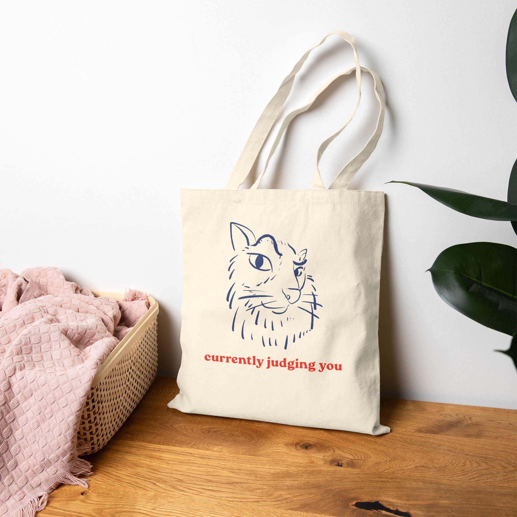 Tote Bag — 'Currently Judging You' Cat Canvas Tote