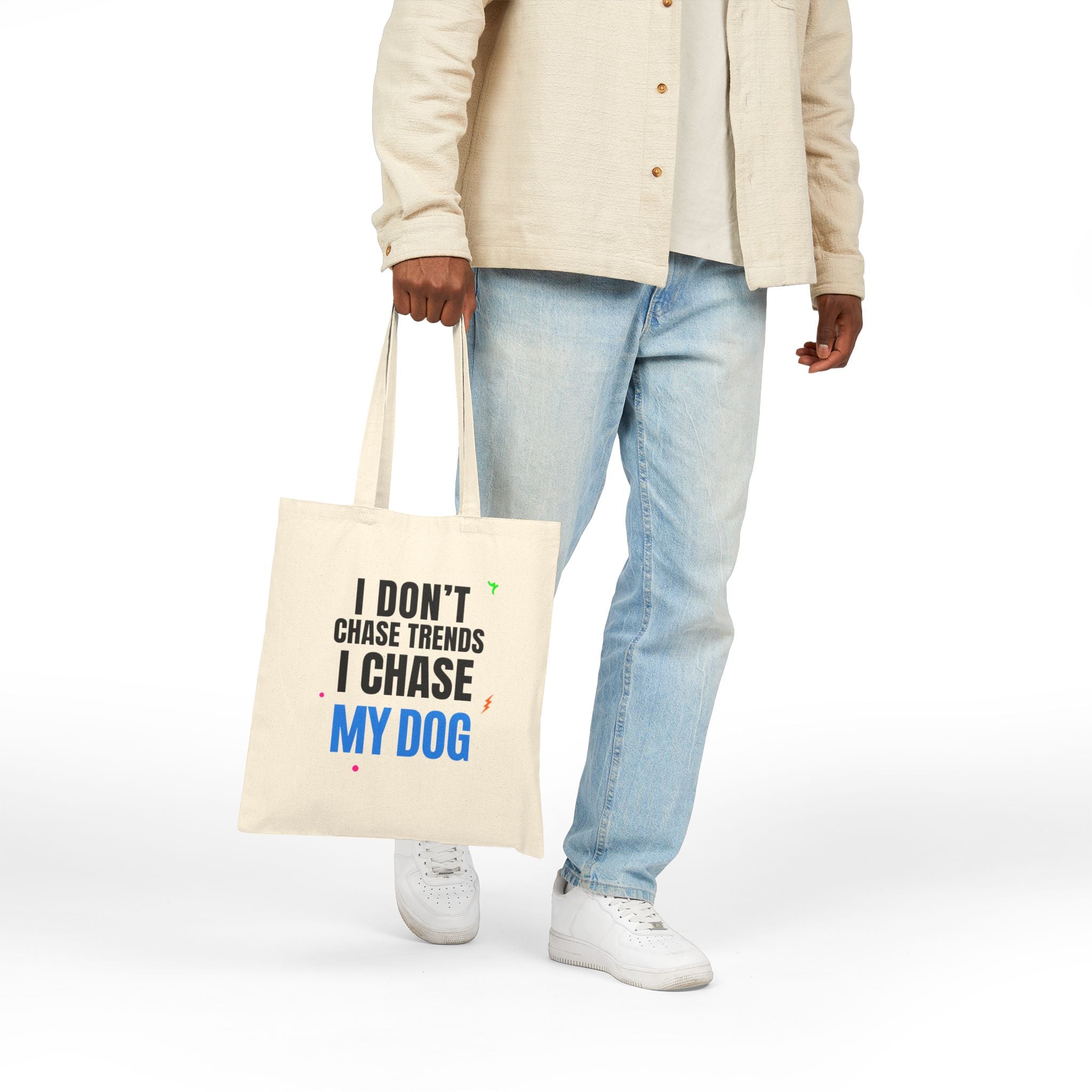 Tote Bag — "I Don't Chase Trends, I Chase My Dog" Canvas Dog Lover Tote