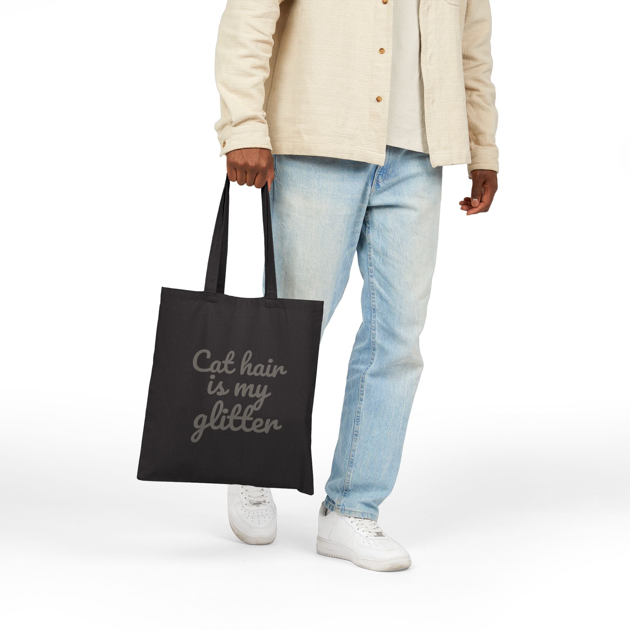 Tote Bag — "Cat Hair Is My Glitter" Canvas Grocery & Cat Lover Tote