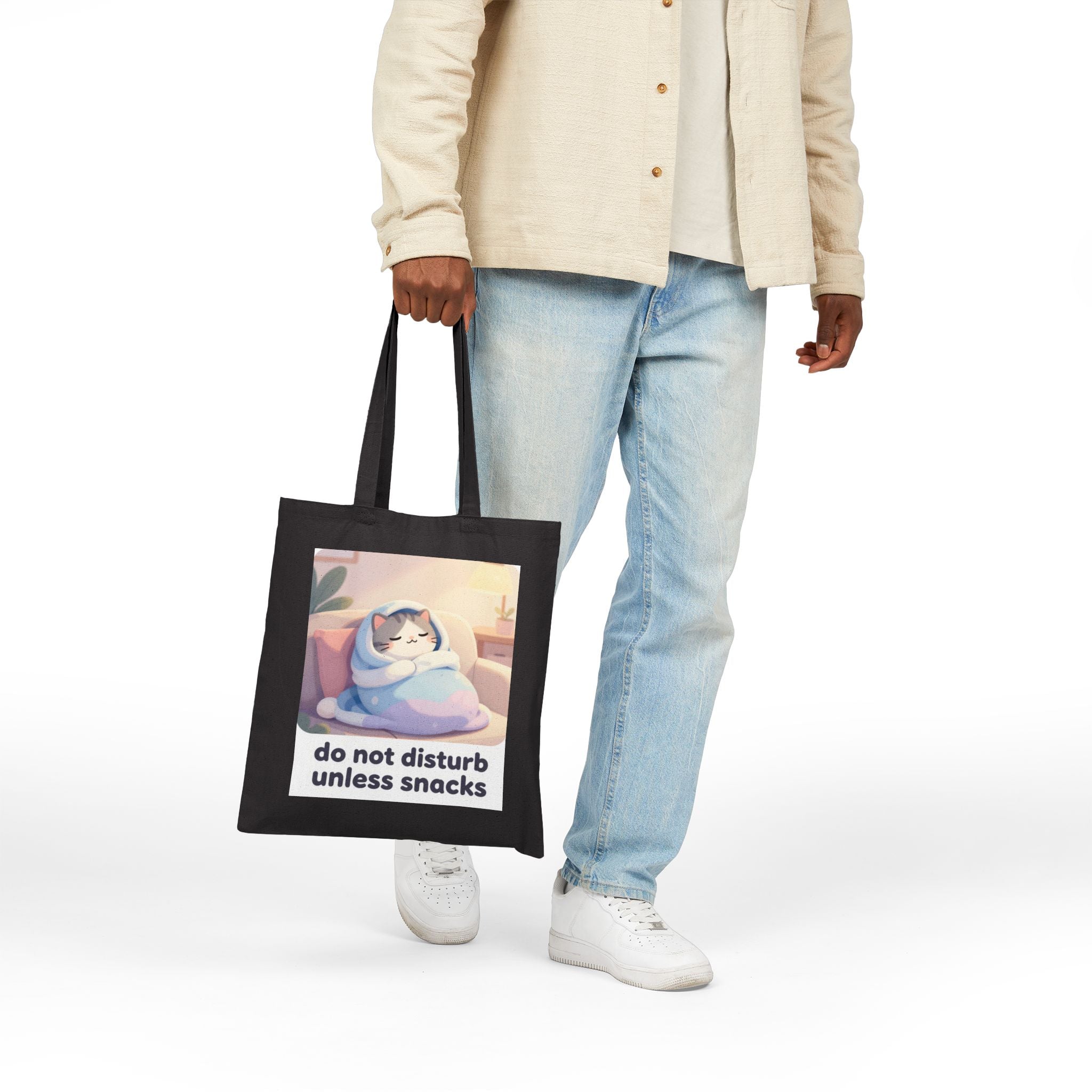 Tote Bag — Cute Cat 'Do Not Disturb Unless Snacks' Canvas Tote