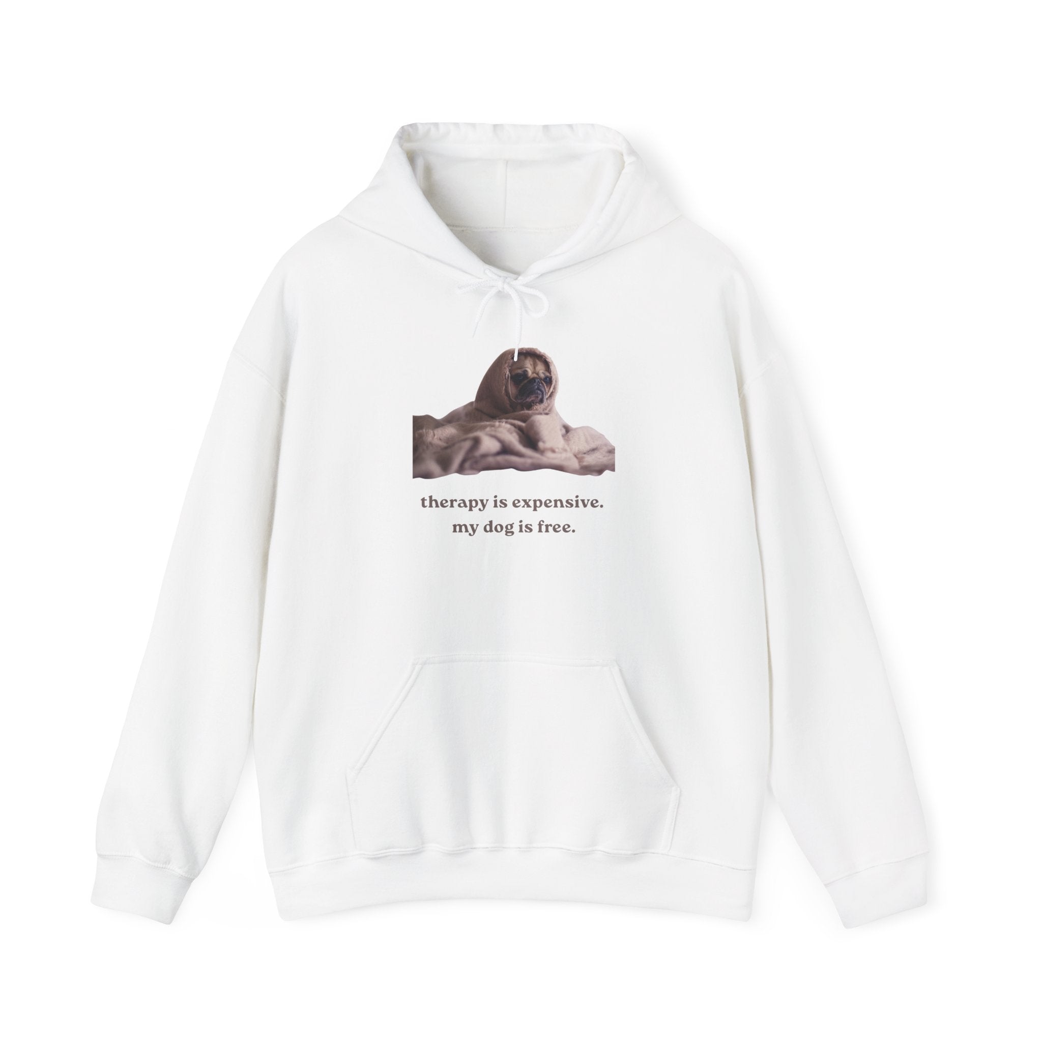 Dog Therapy Hoodie — "Therapy is expensive. My dog is free." Cozy Pet Lover Sweatshirt