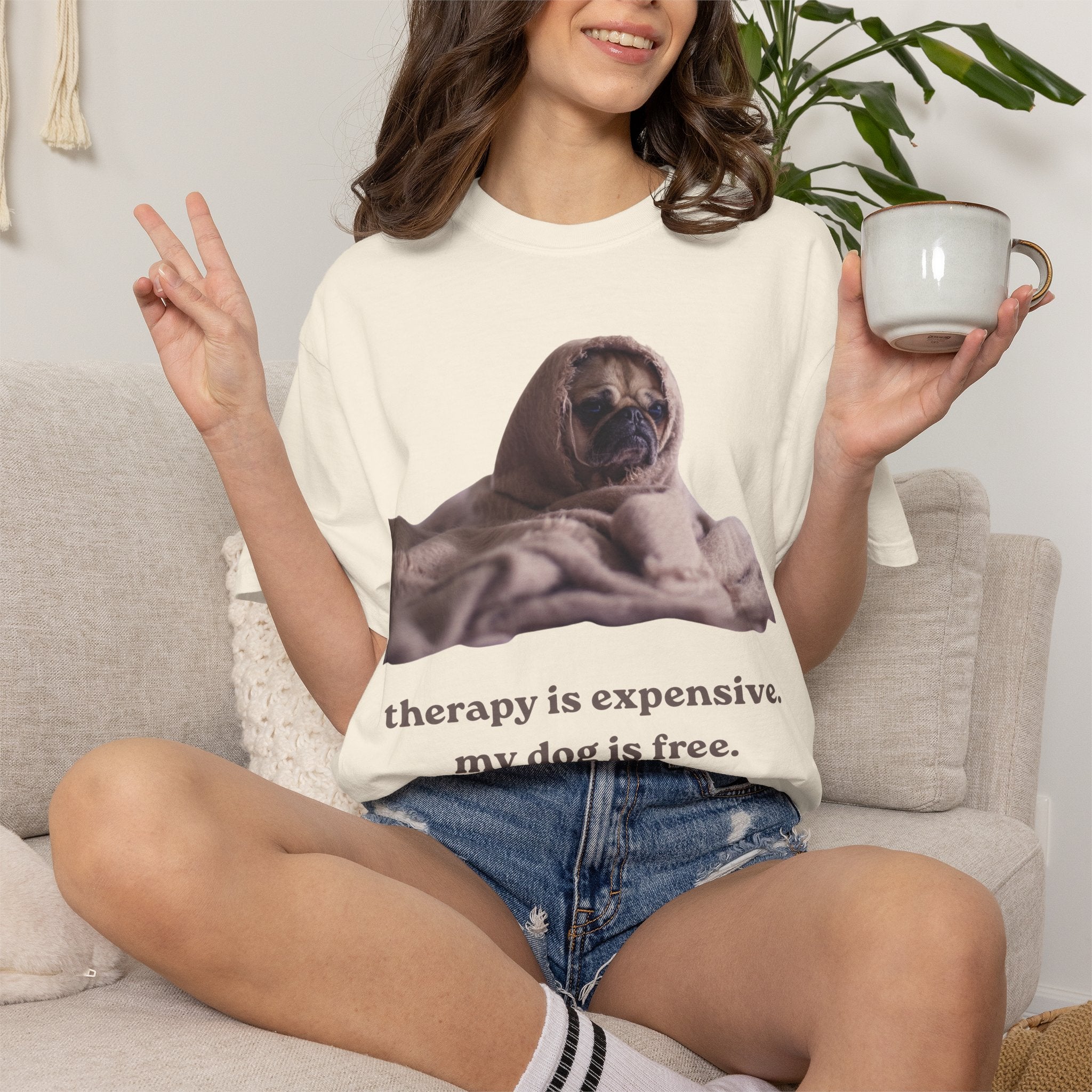 Therapy Is Expensive My Dog Is Free T-Shirt — Funny Dog Lover Tee