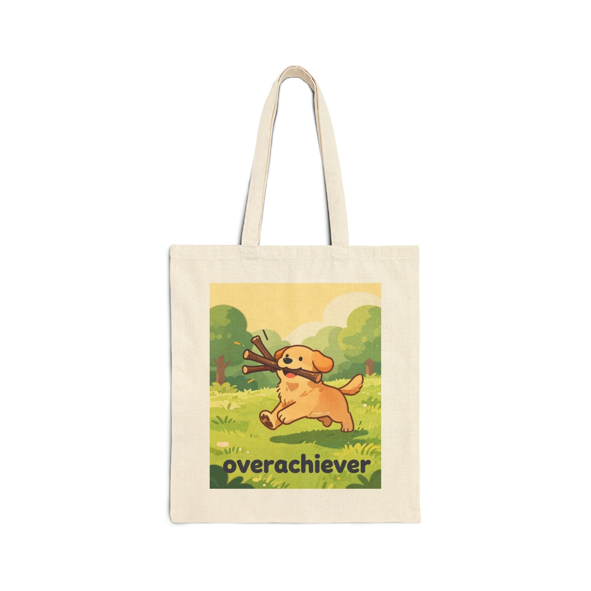 Canvas Tote Bag — 'Overachiever' Cute Golden Retriever Dog Print