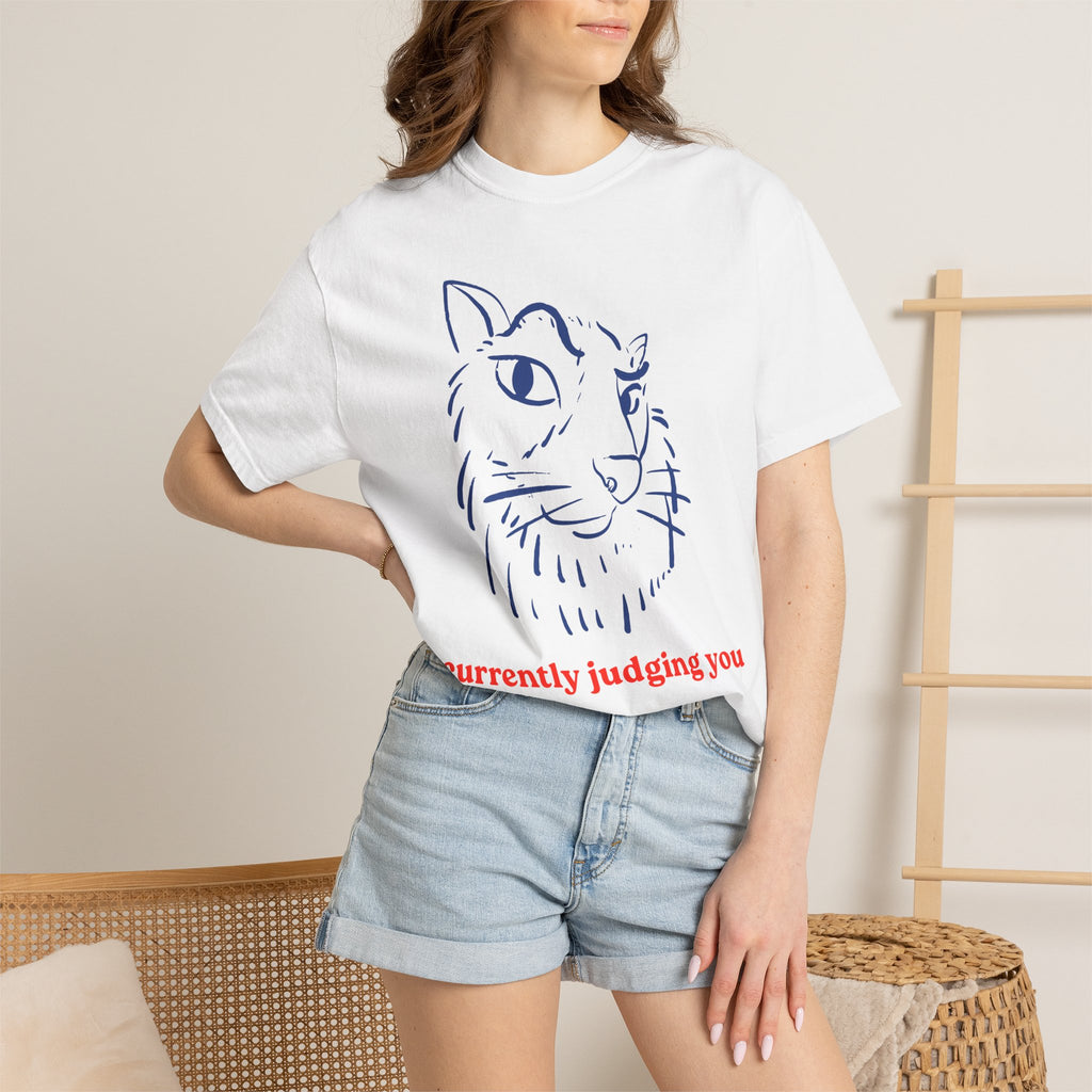 Cat Sketch Tee — "currently judging you" Graphic T-Shirt