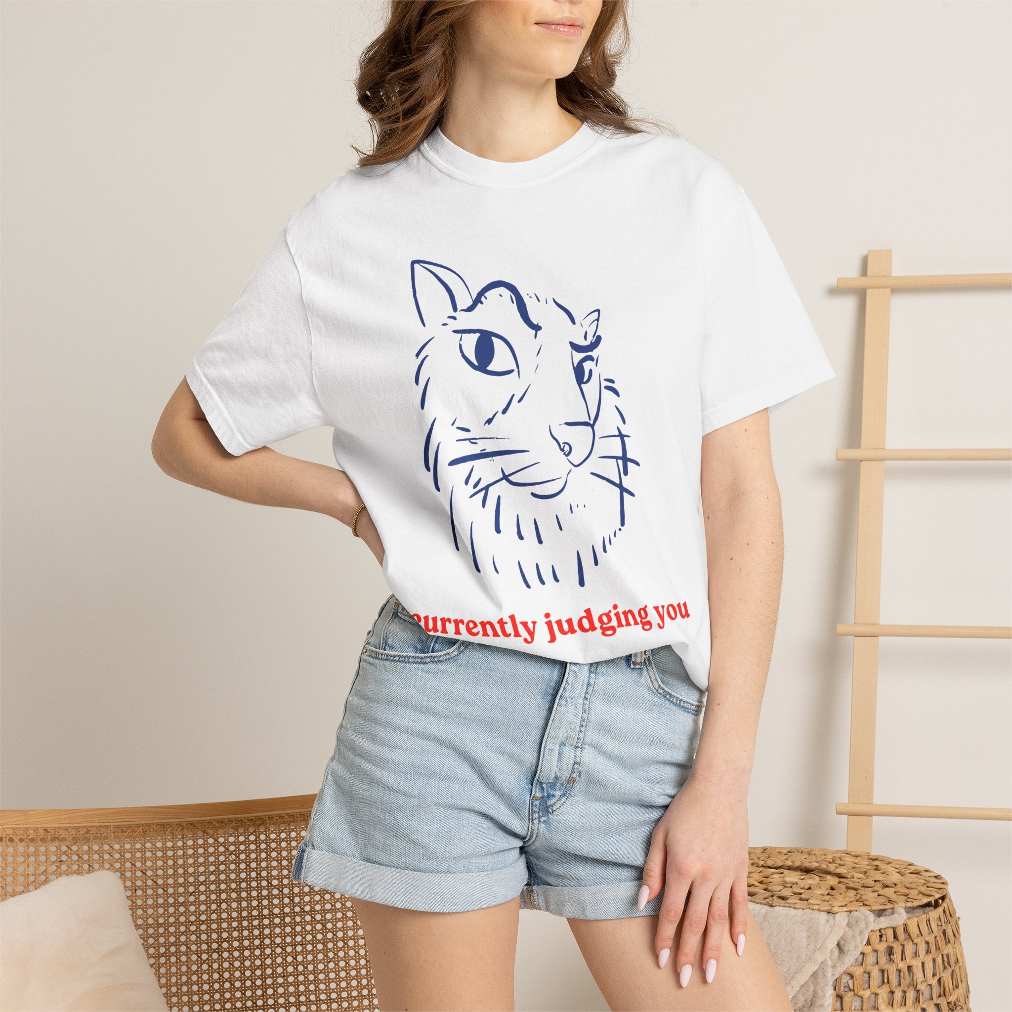 Cat Sketch Tee — "currently judging you" Graphic T-Shirt