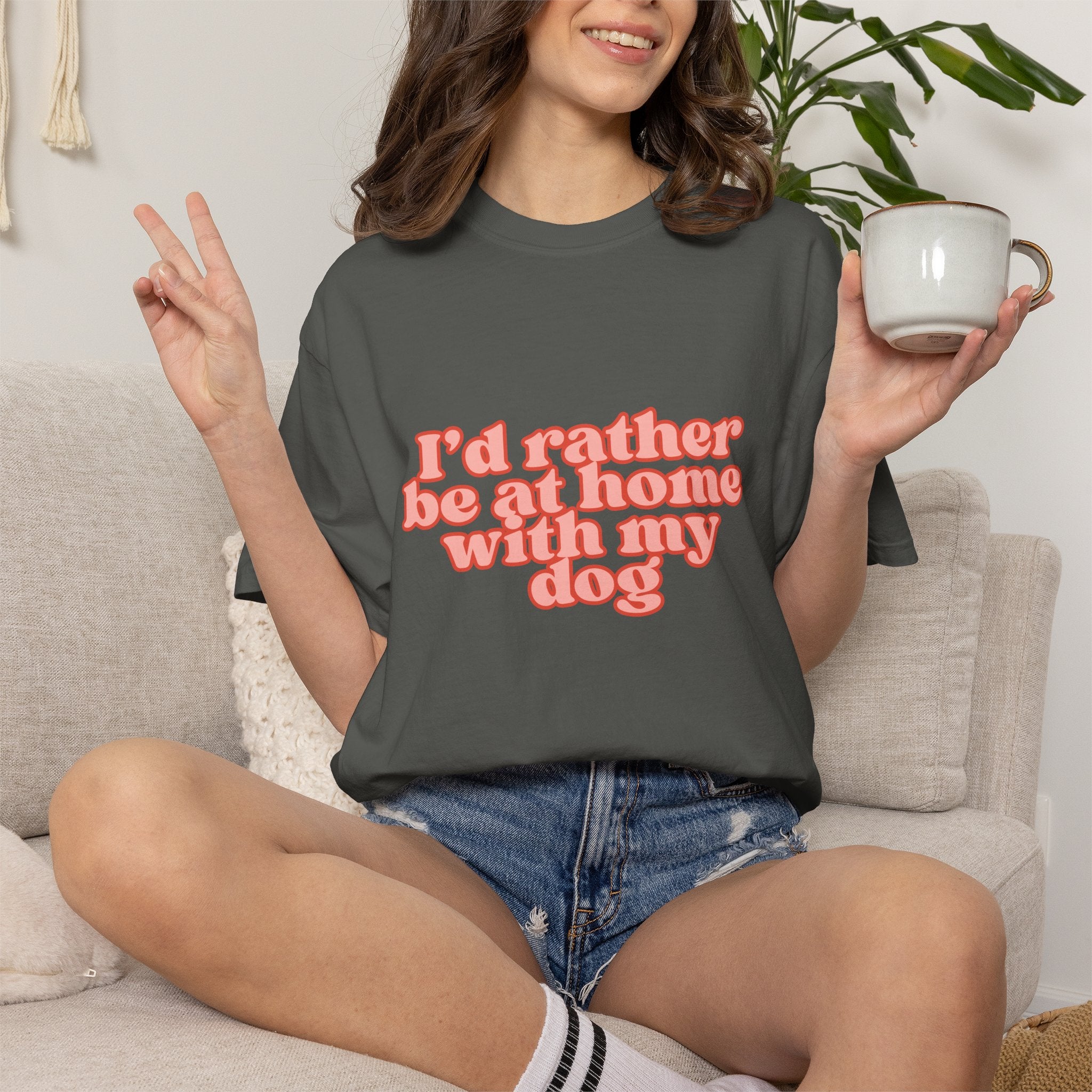 I'd Rather Be At Home With My Dog T-Shirt | Funny Cozy Dog Lover Graphic Tee
