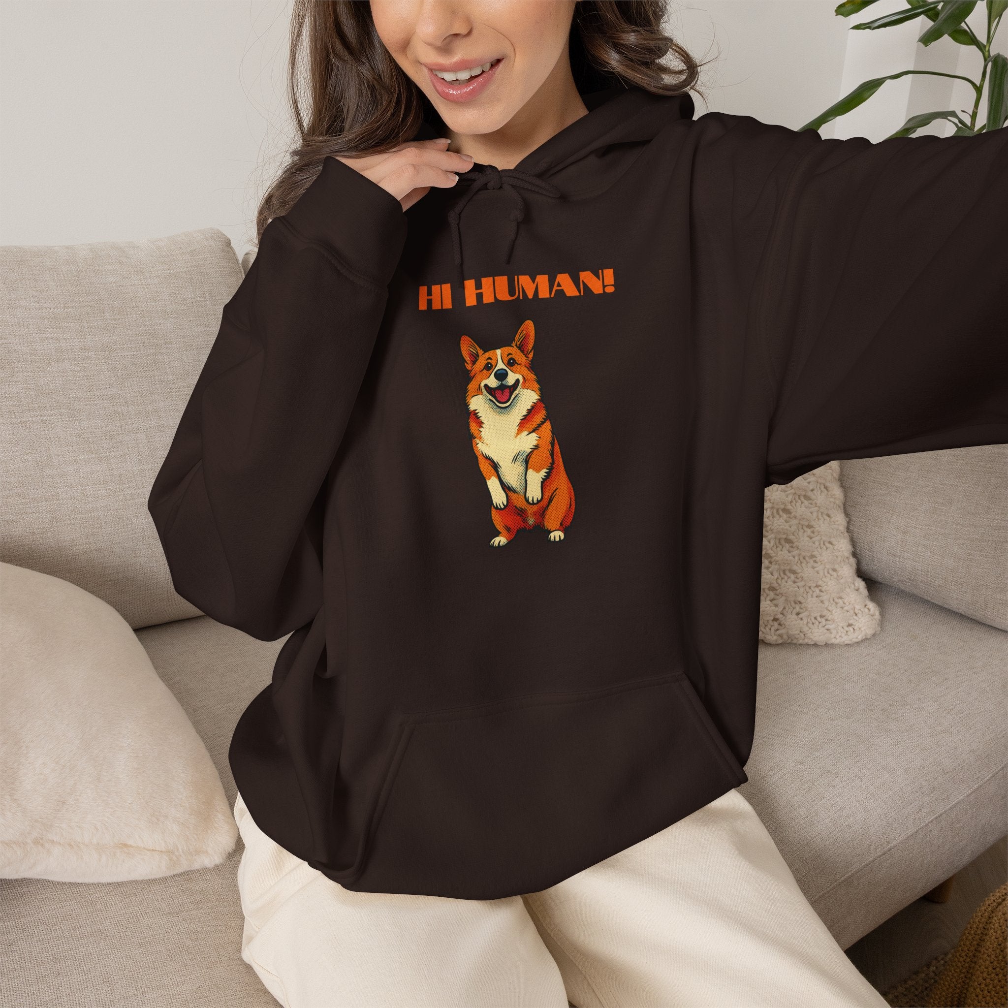 Corgi 'Hi Human!' Hoodie — Cute Dog Graphic Pullover