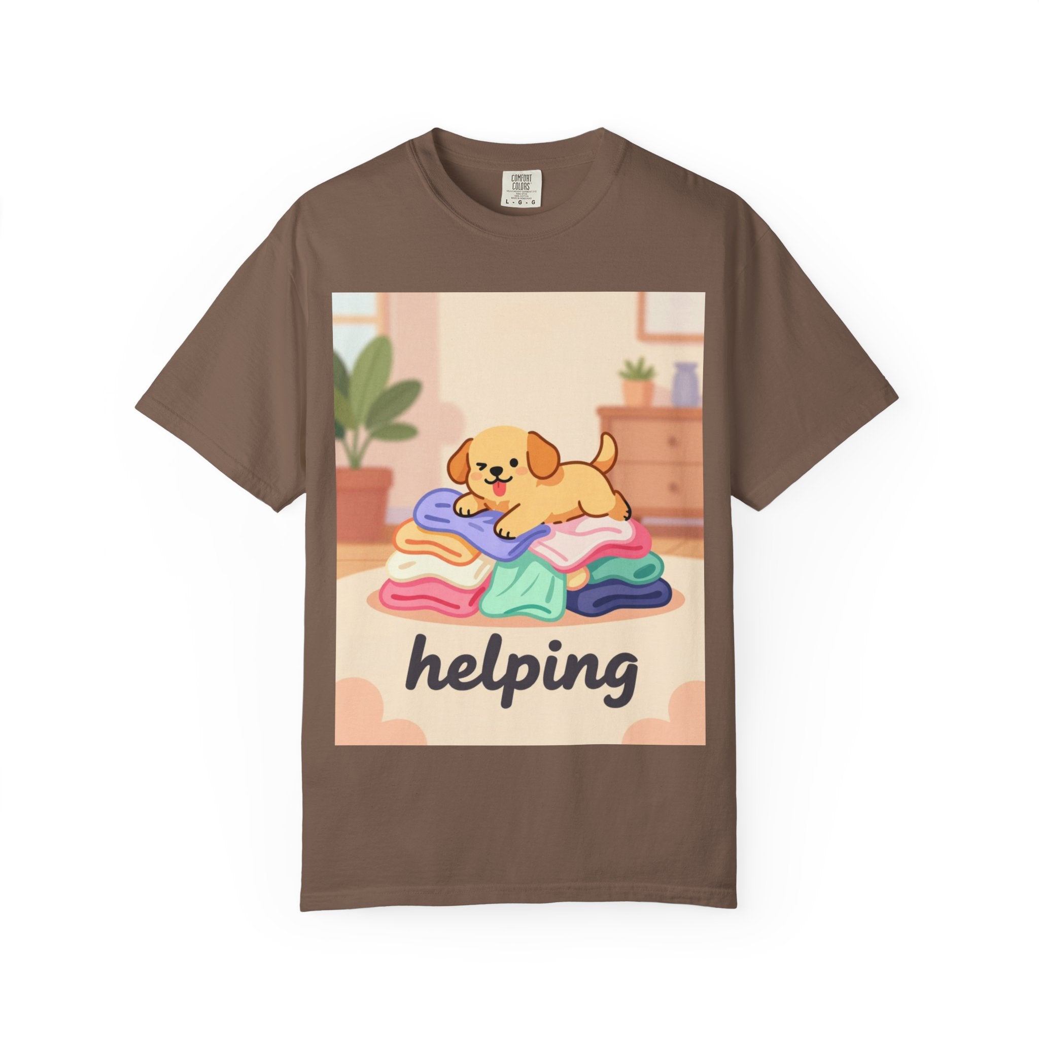 Helping Puppy T-Shirt — Cute Dog on Laundry Graphic Tee