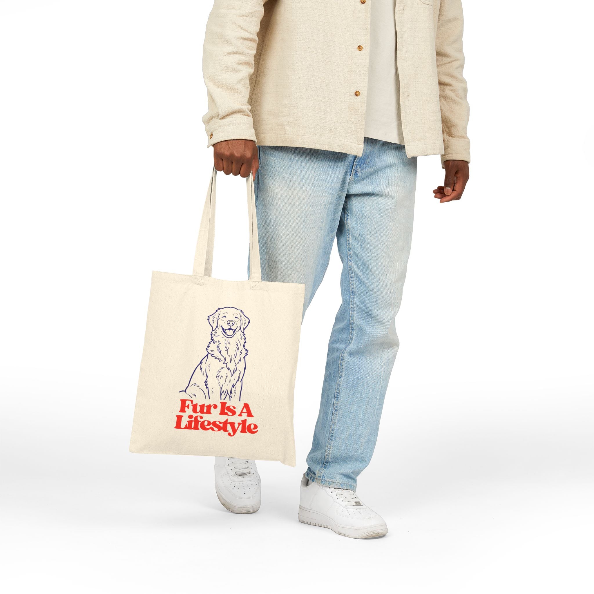 Fur Is A Lifestyle Canvas Tote Bag | Golden Retriever Dog Lover Bag | Reusable Cotton Market Tote for Pet Owners