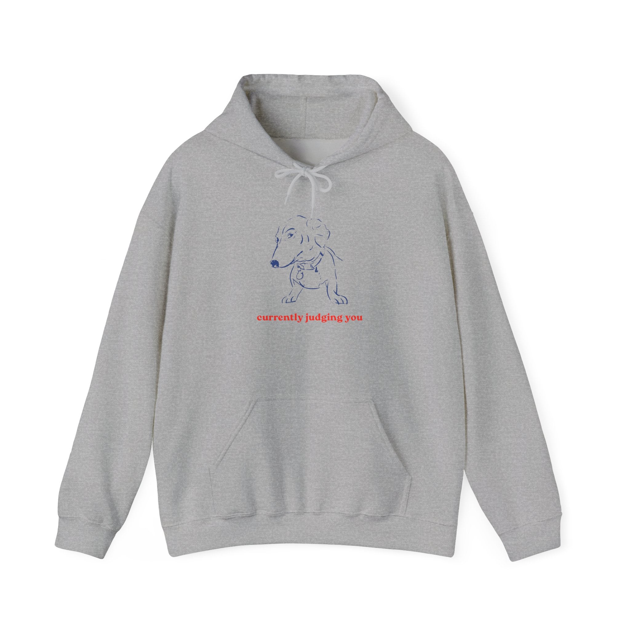 Hoodie — Minimal Line Dog Graphic "Currently Judging You"