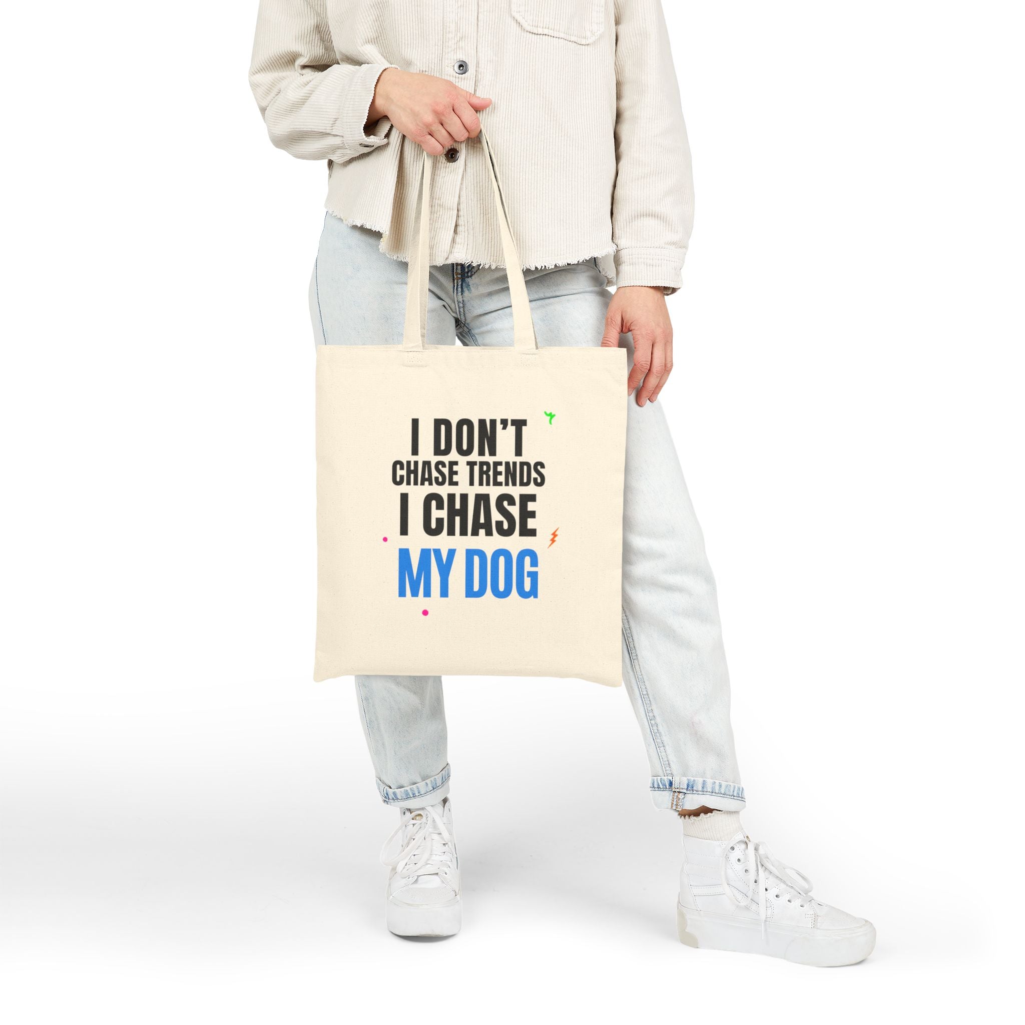Tote Bag — "I Don't Chase Trends, I Chase My Dog" Canvas Dog Lover Tote