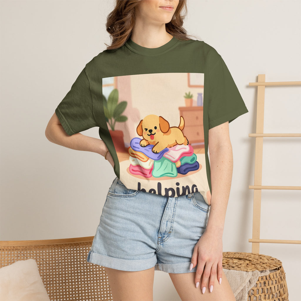 Helping Puppy T-Shirt — Cute Dog on Laundry Graphic Tee