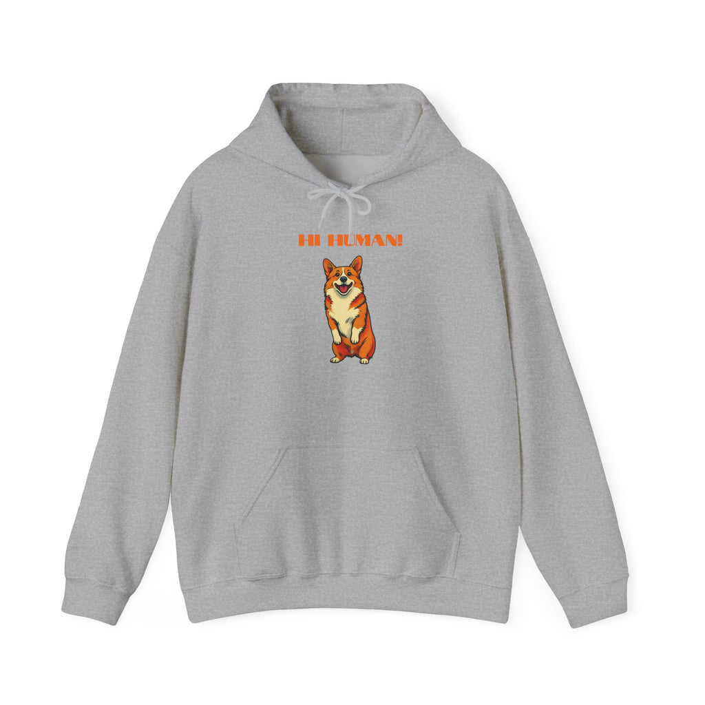 Corgi 'Hi Human!' Hoodie — Cute Dog Graphic Pullover