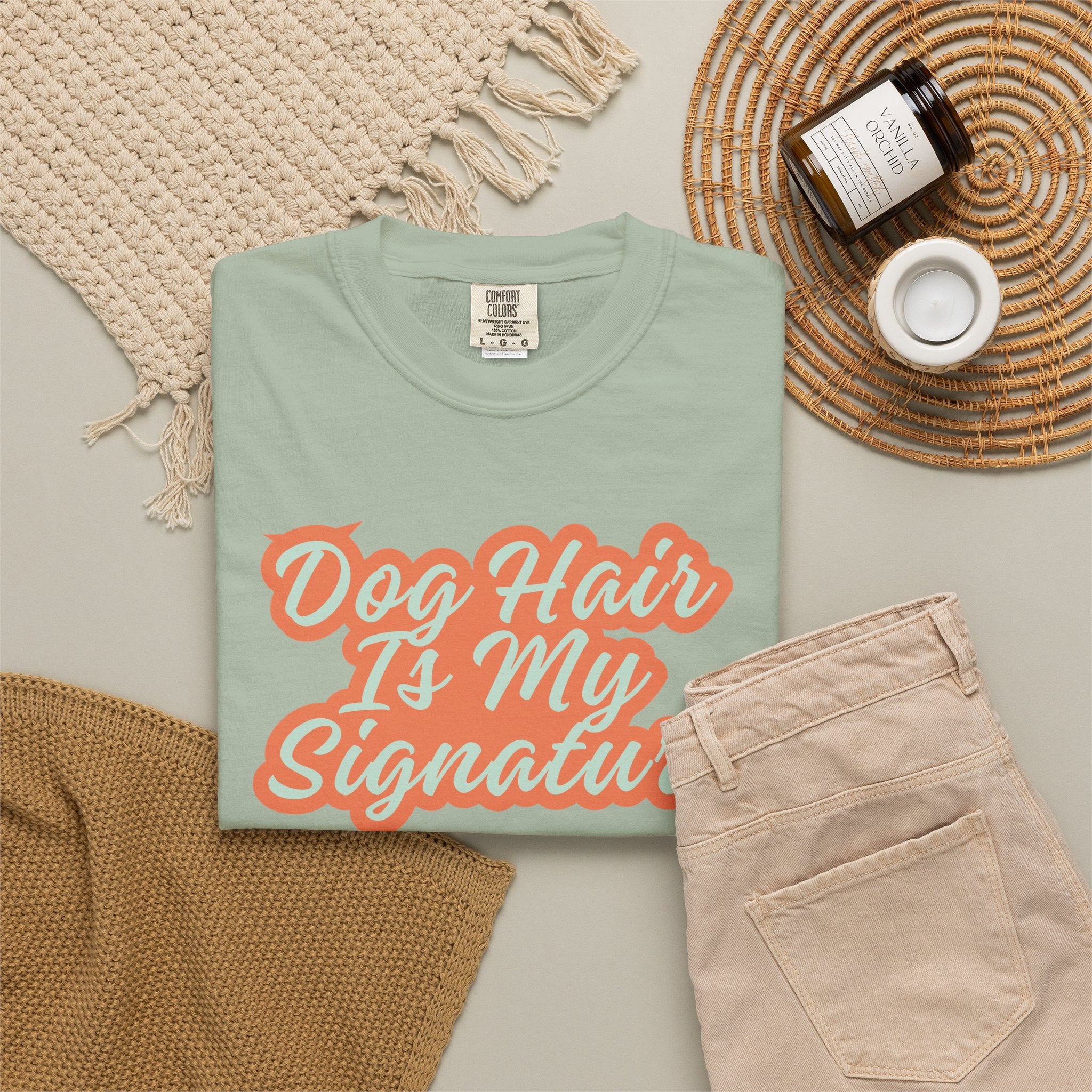 Dog Hair Is My Signature T-Shirt | Funny Dog Lover Graphic Tee | Garment-Dyed Retro Pet Owner Shirt