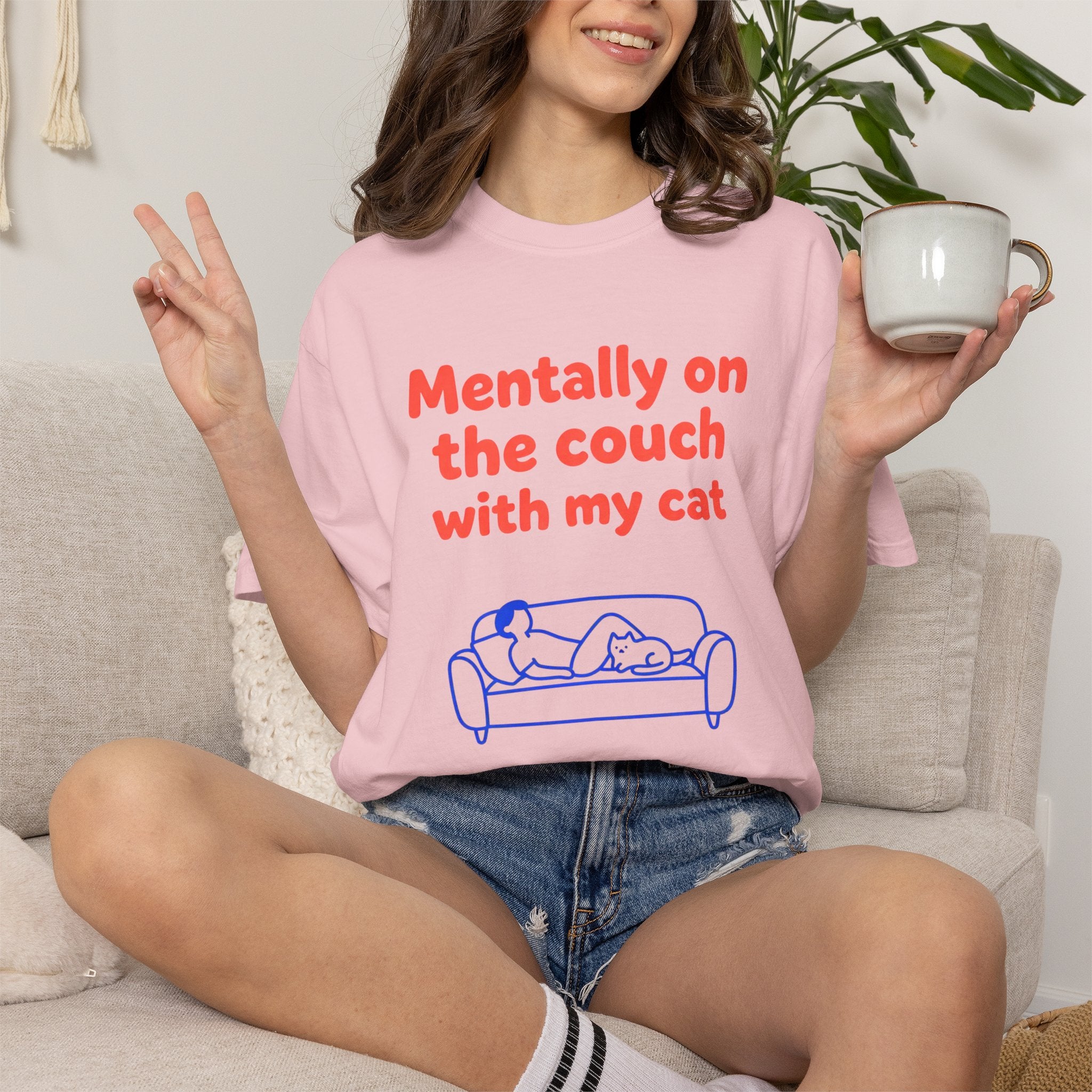 Mentally on the Couch with My Cat T-Shirt — Funny Cat Lover Tee