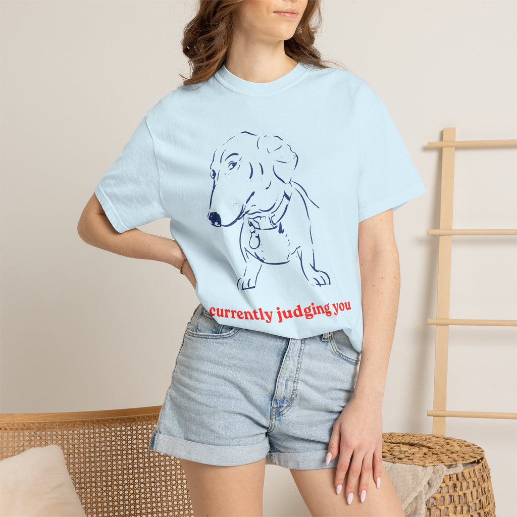 Judging Dachshund Tee — "currently judging you" Dog Lover T-Shirt