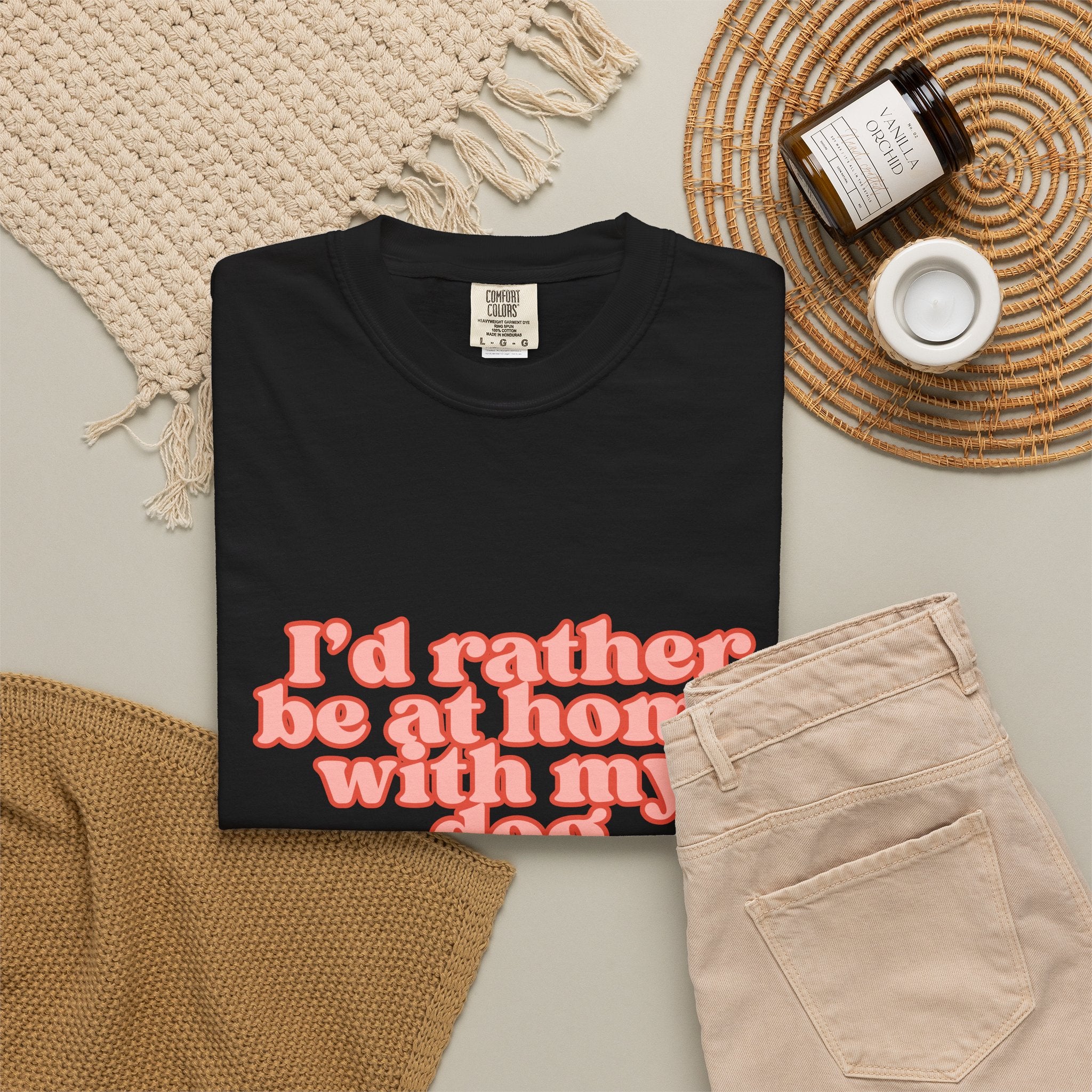 I'd Rather Be At Home With My Dog T-Shirt | Funny Cozy Dog Lover Graphic Tee