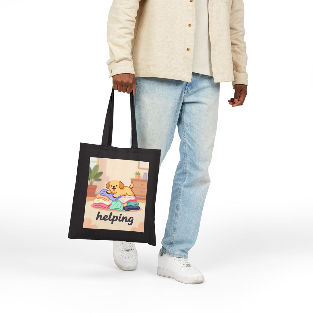 Tote Bag — Cute Dog 'helping' Laundry Canvas Tote
