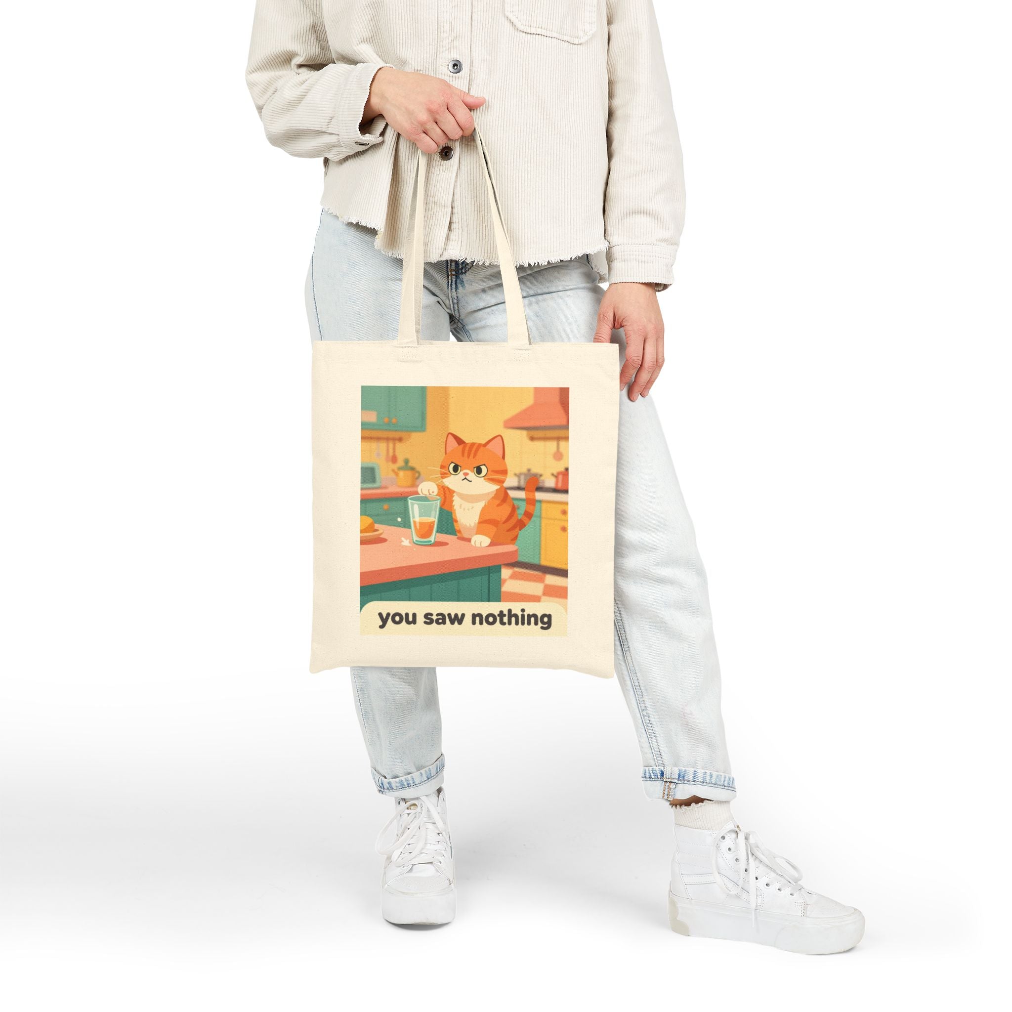 Tote Bag — Retro Cat "You Saw Nothing" Canvas Shopper