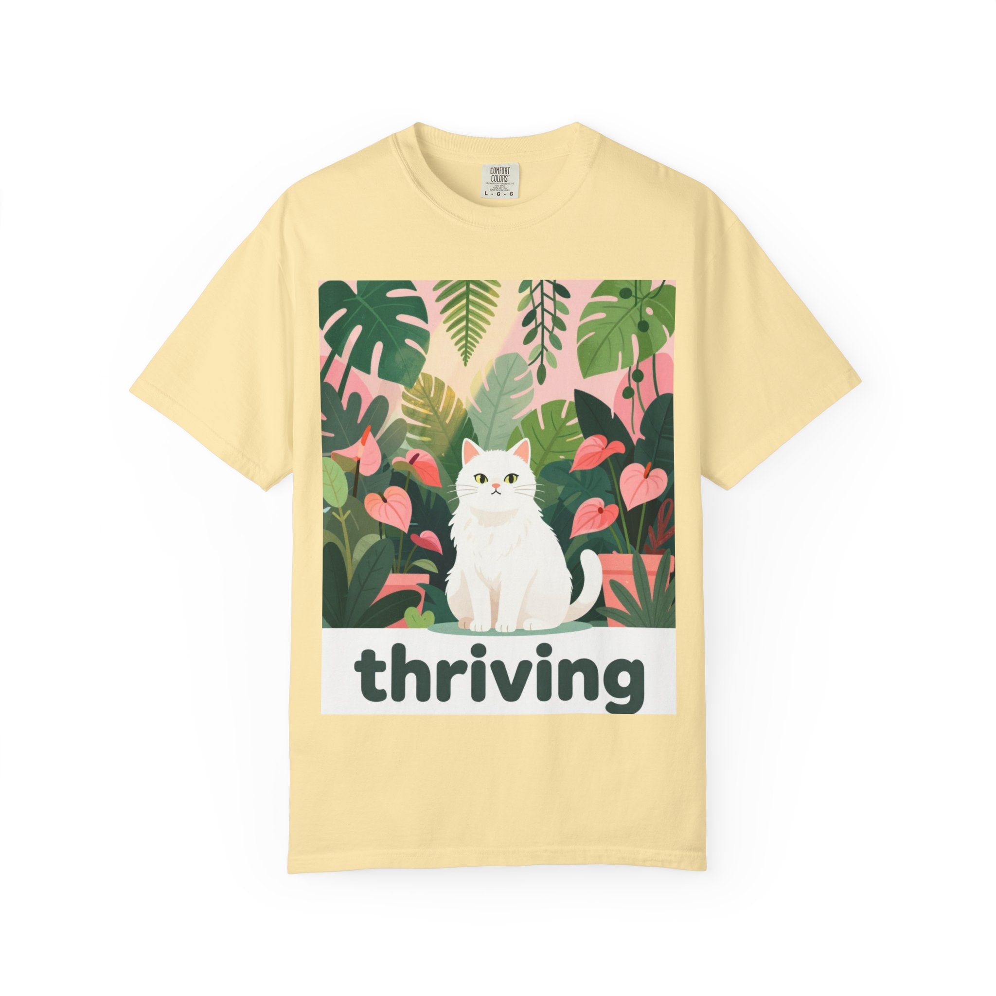 Thriving Cat Tee — Floral Plant Graphic T-Shirt