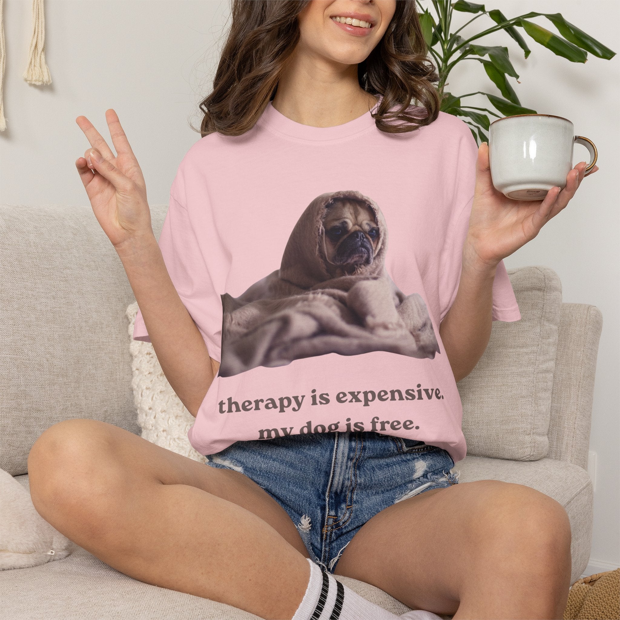 Therapy Is Expensive My Dog Is Free T-Shirt — Funny Dog Lover Tee