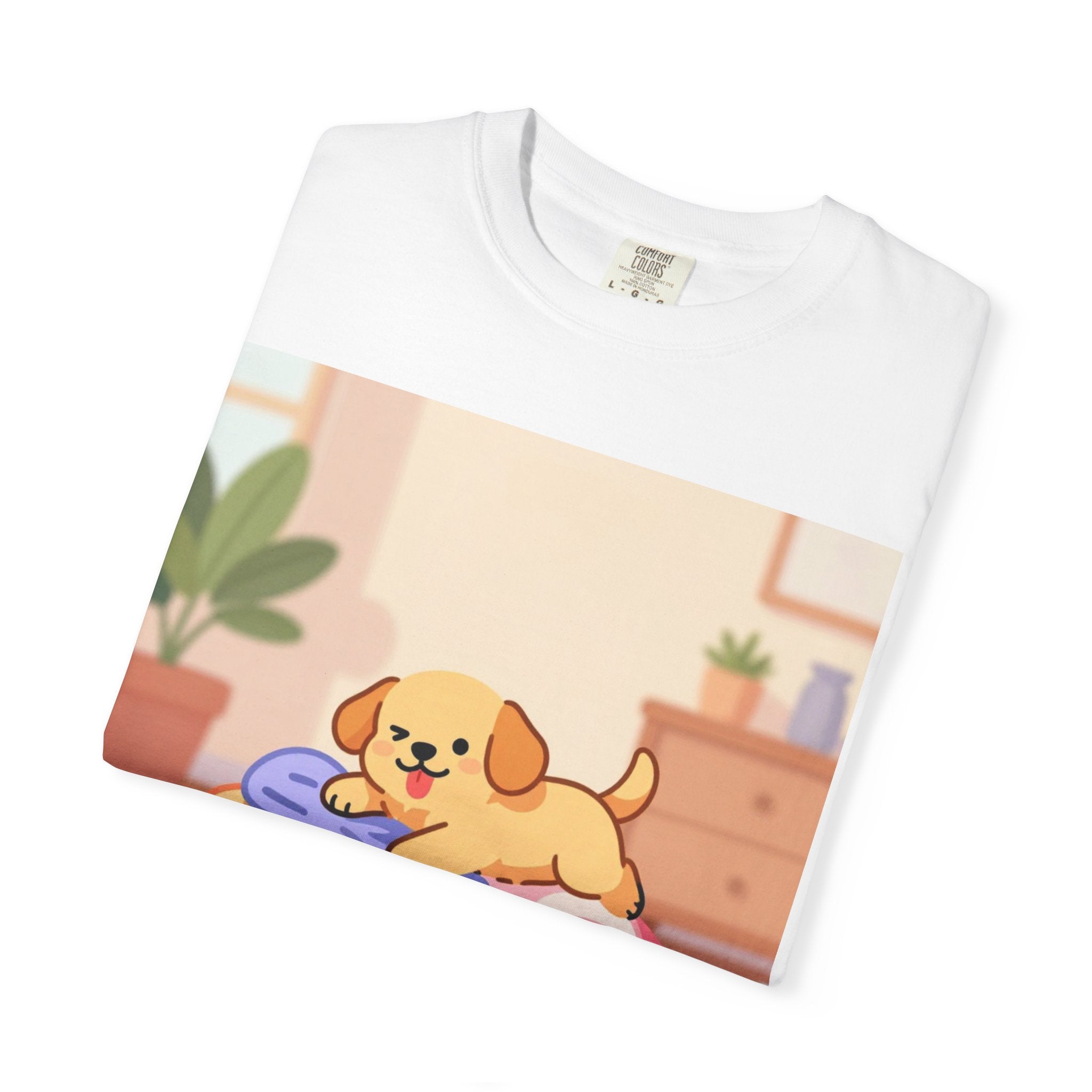 Helping Puppy T-Shirt — Cute Dog on Laundry Graphic Tee